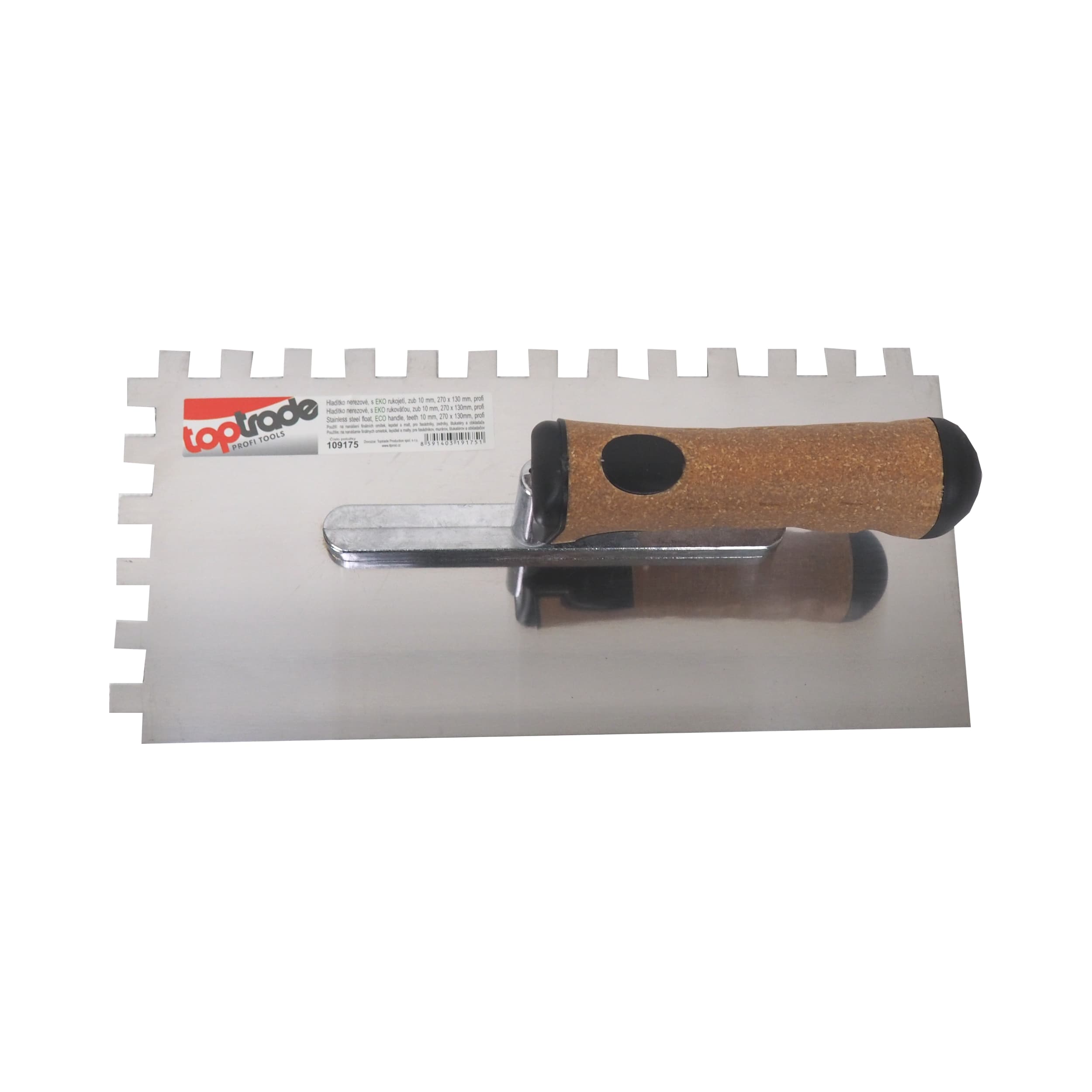 TOPTRADE hladítko nerezové, s EKO rukojetí, zub 10 mm, 270 x 130 mm, profi - náhled 2