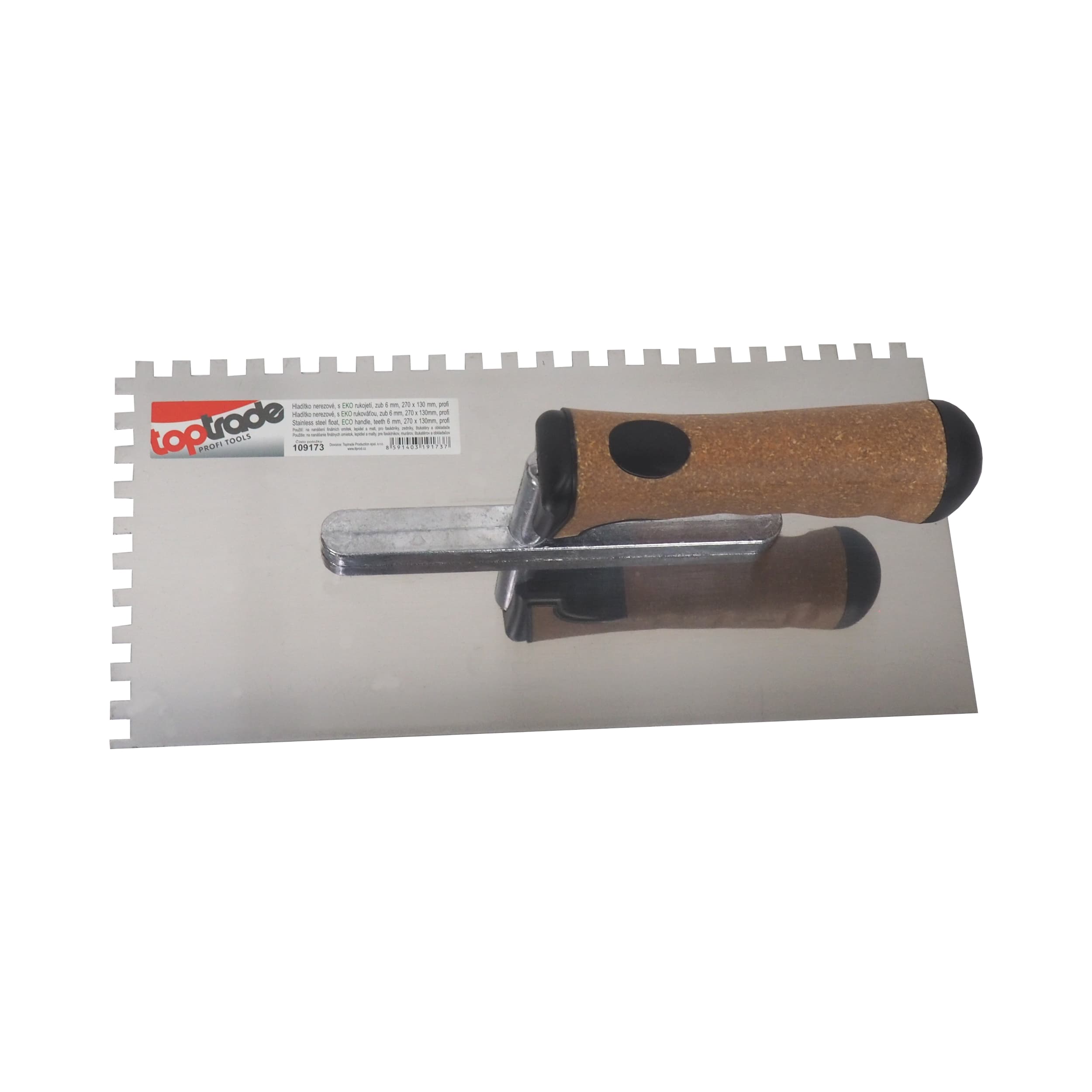 TOPTRADE hladítko nerezové, s EKO rukojetí, zub 6 mm, 270 x 130 mm, profi - náhled 2