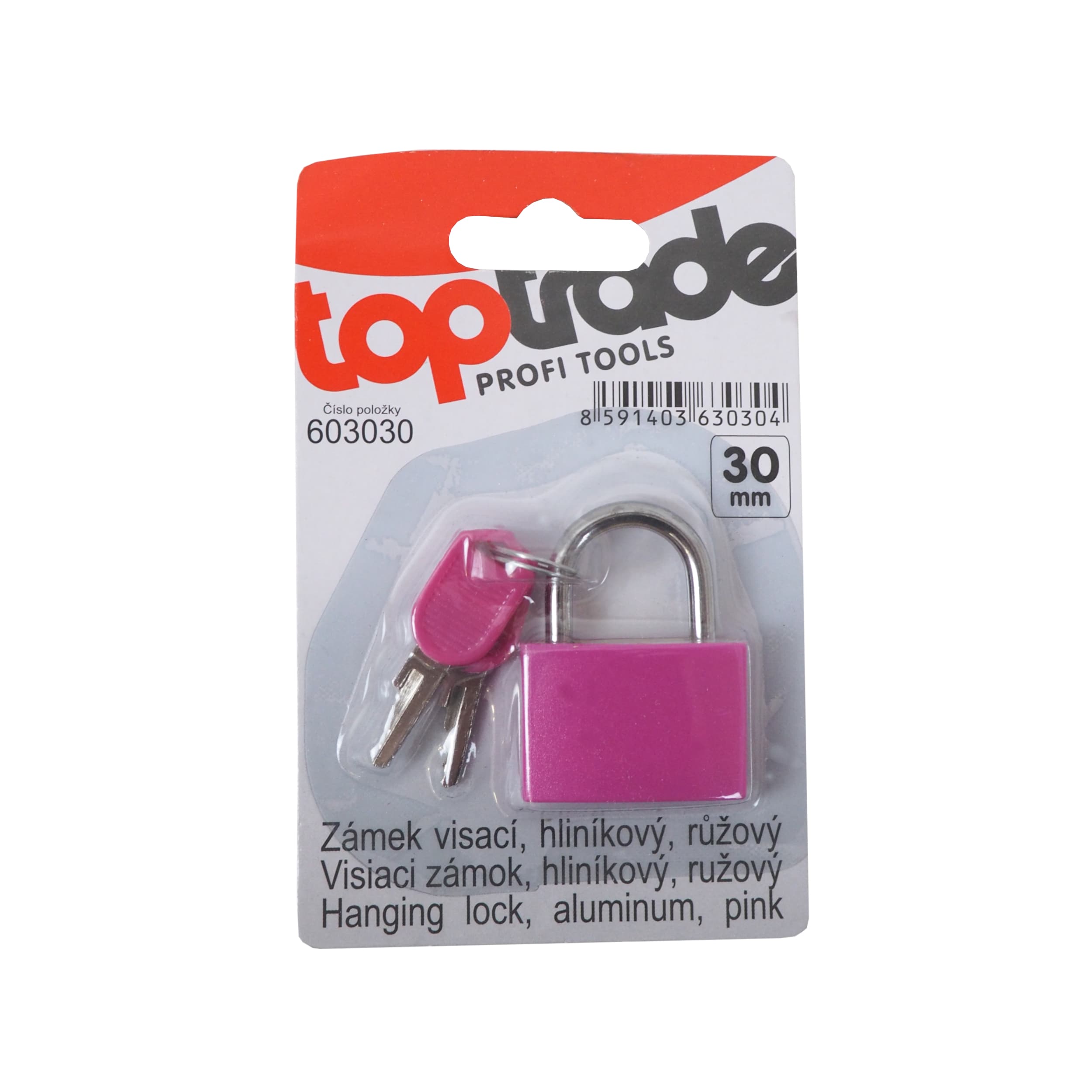 TOPTRADE visací zámek 30 mm – růžový (2 klíče, mosazná vložka) - náhled 2