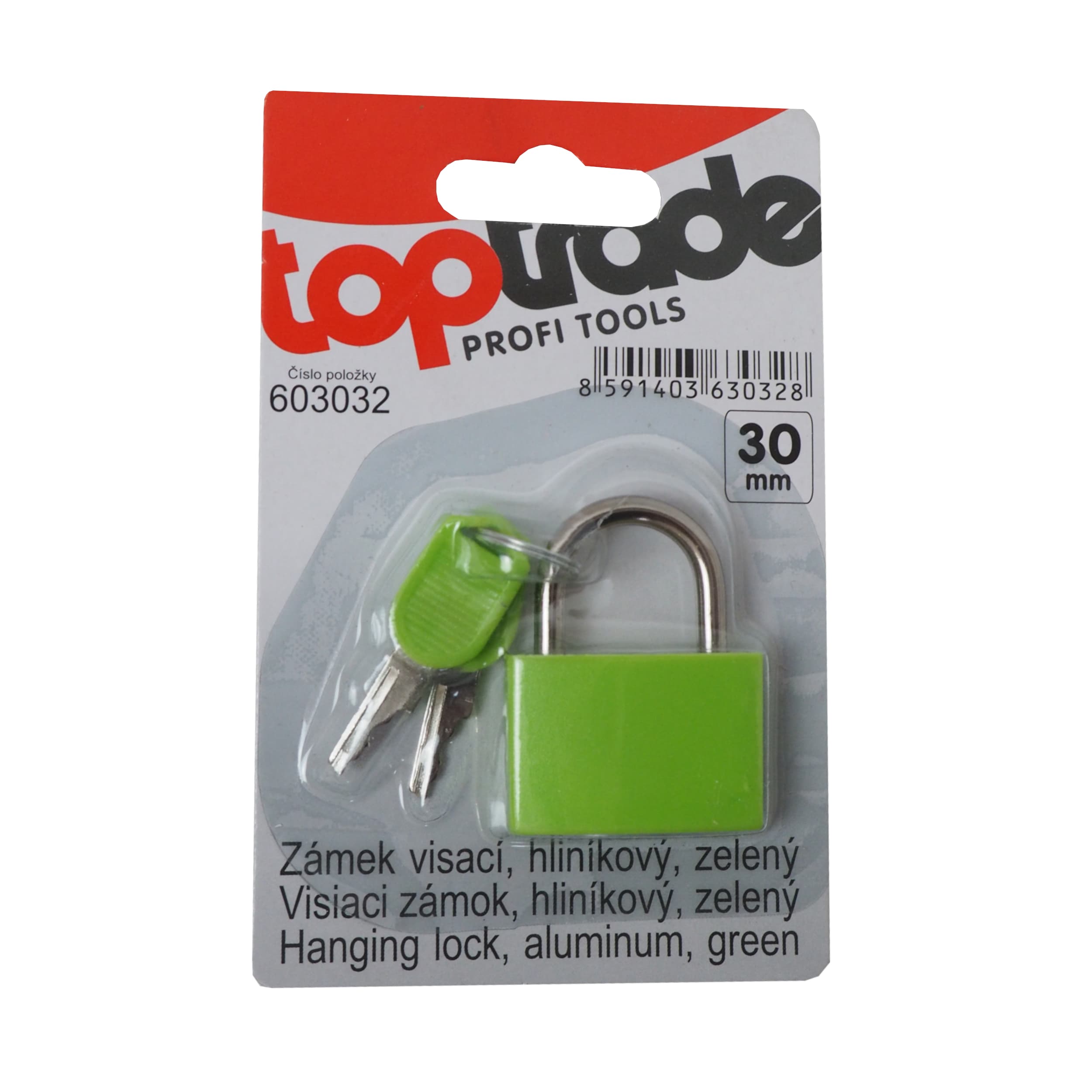TOPTRADE visací zámek 30 mm zelený – mosazná vložka, 2 klíče - náhled 2