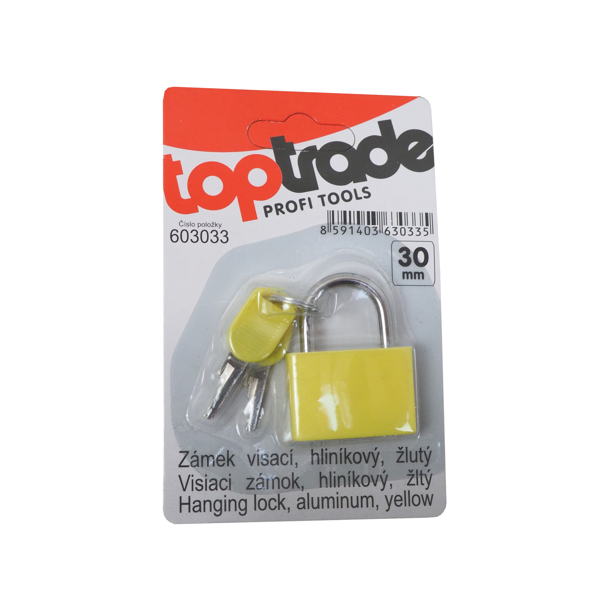 TOPTRADE visací zámek 30 mm žlutý – 2 klíče, mosazná vložka - náhled 2