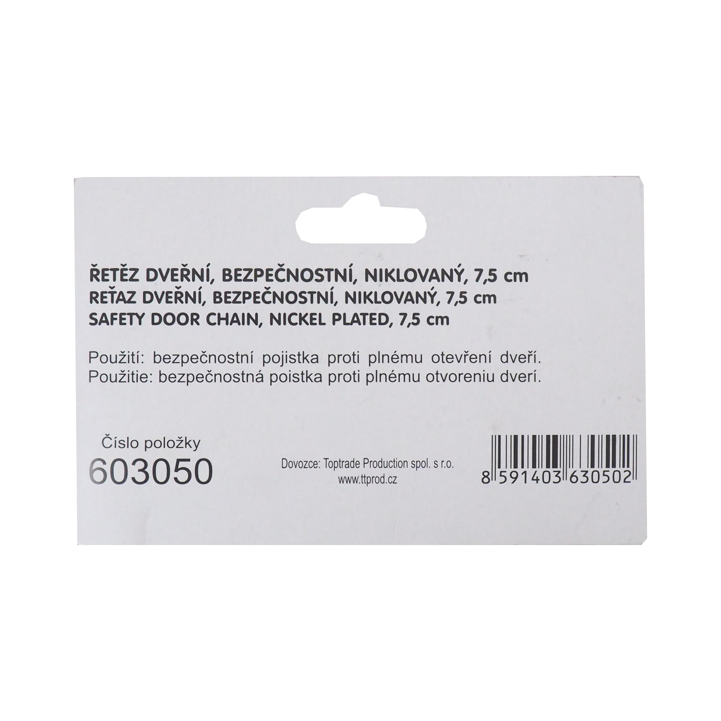 TOPTRADE dveřní bezpečnostní řetízek, niklovaný, 75 mm - náhled 3