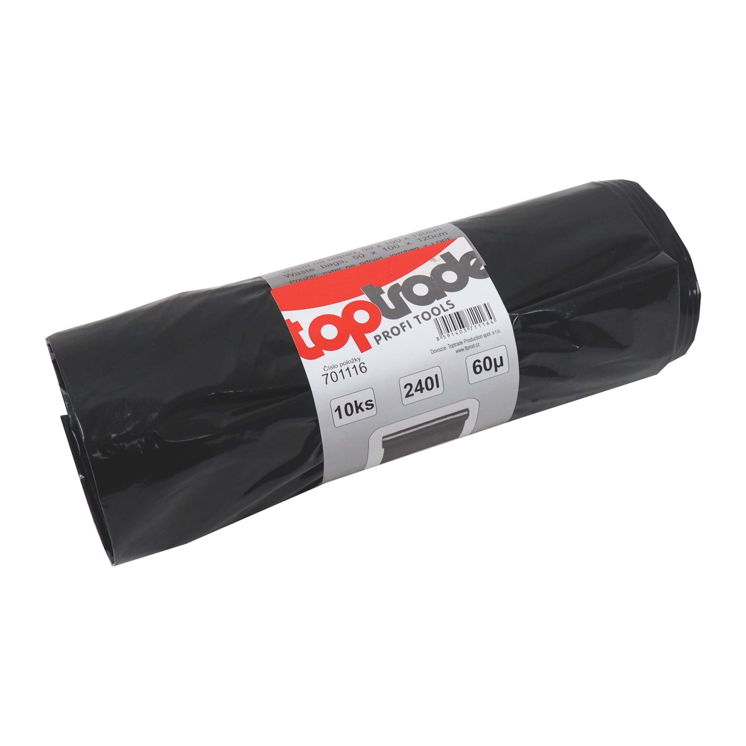 TOPTRADE pytel na odpad 240 l, 60 µ, černý, 10 ks (LDPE) - náhled 4