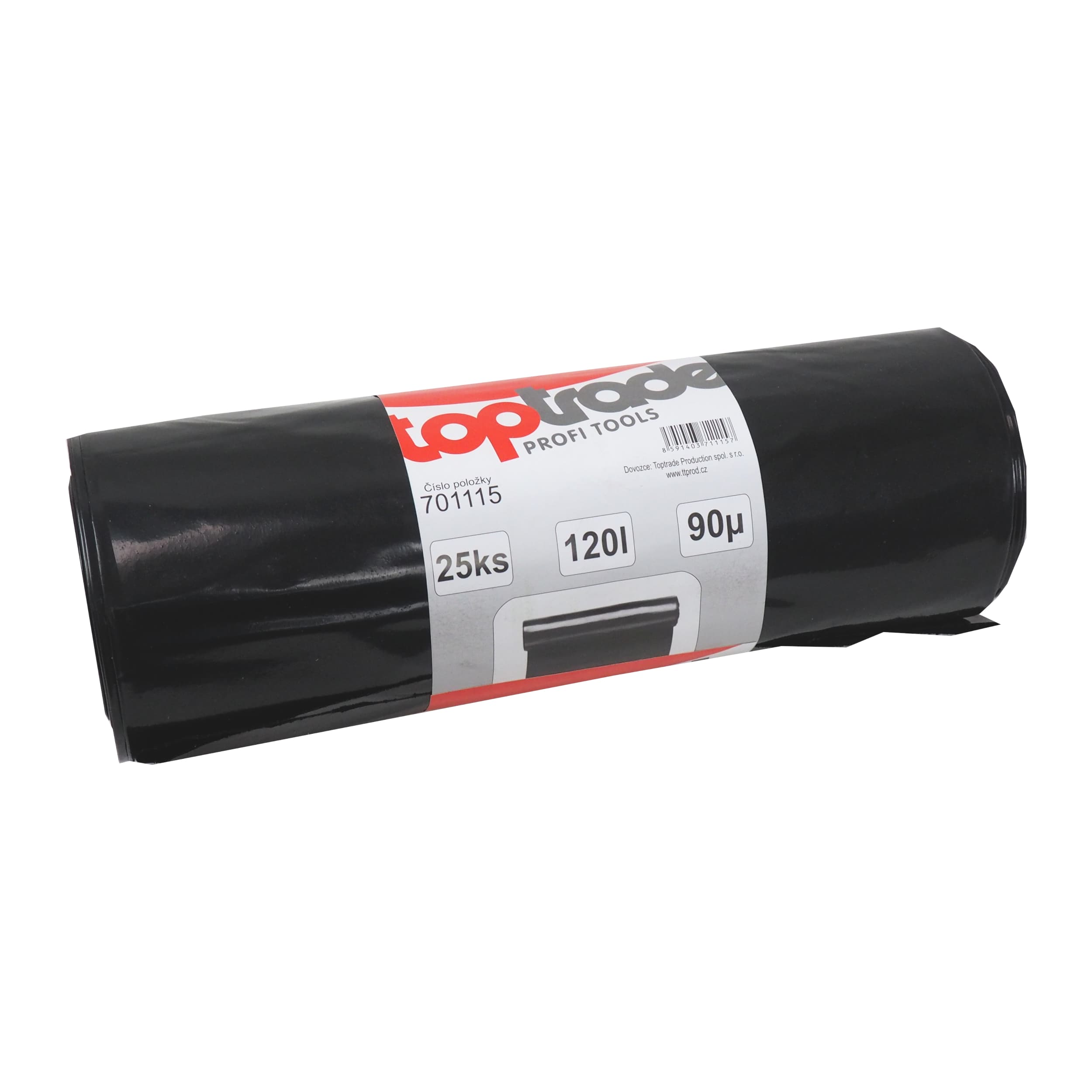 TOPTRADE pytle na odpad 120 l, 90 µm, 25 ks, černé (LDPE) - náhled 2