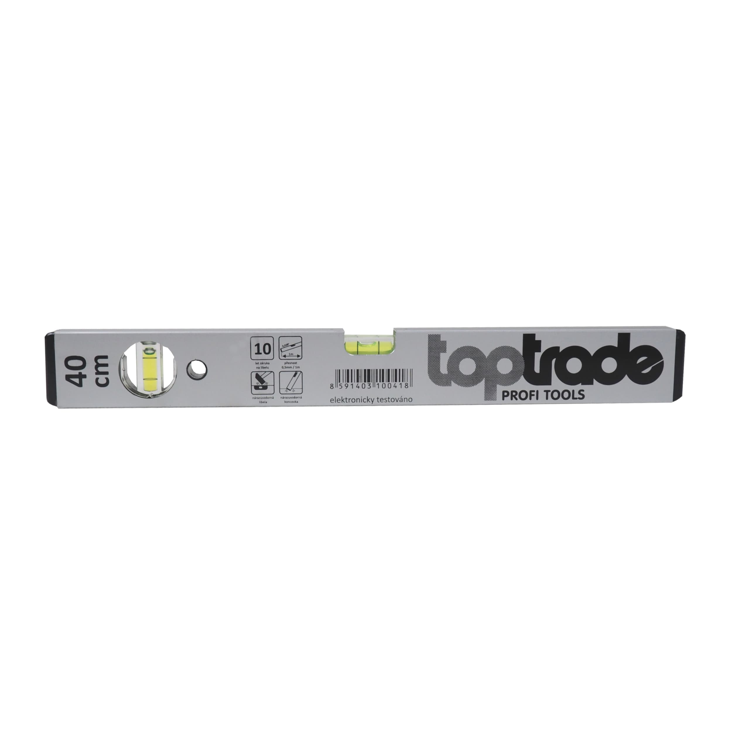 TOPTRADE vodováha 400 mm, 2 libely, stříbrná – standard - náhled 2