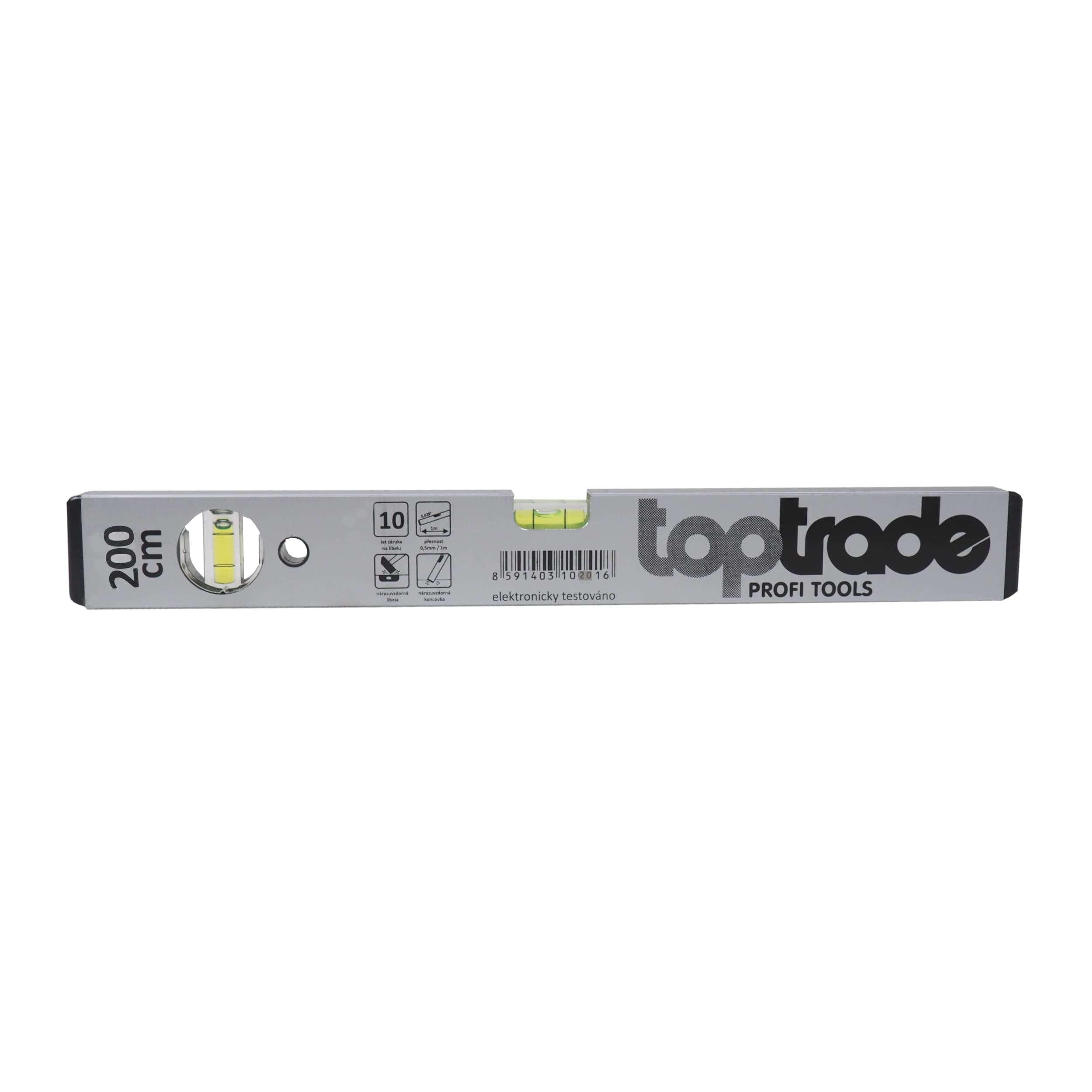 TOPTRADE vodováha stříbrná 2000 mm, 2 libely