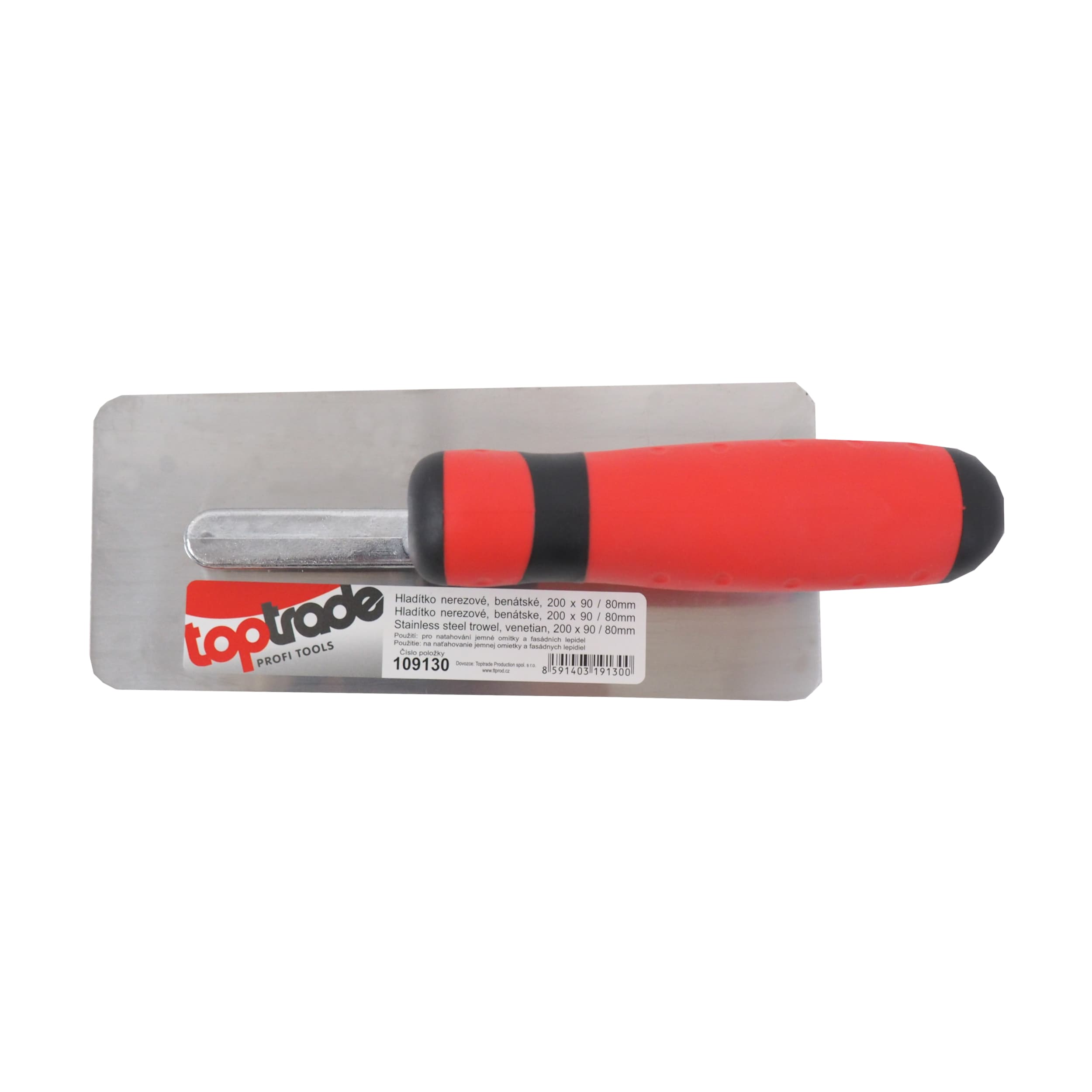 TOPTRADE benátské hladítko nerezové 200 × 90/80 mm, pogumovaná rukojeť - náhled 2