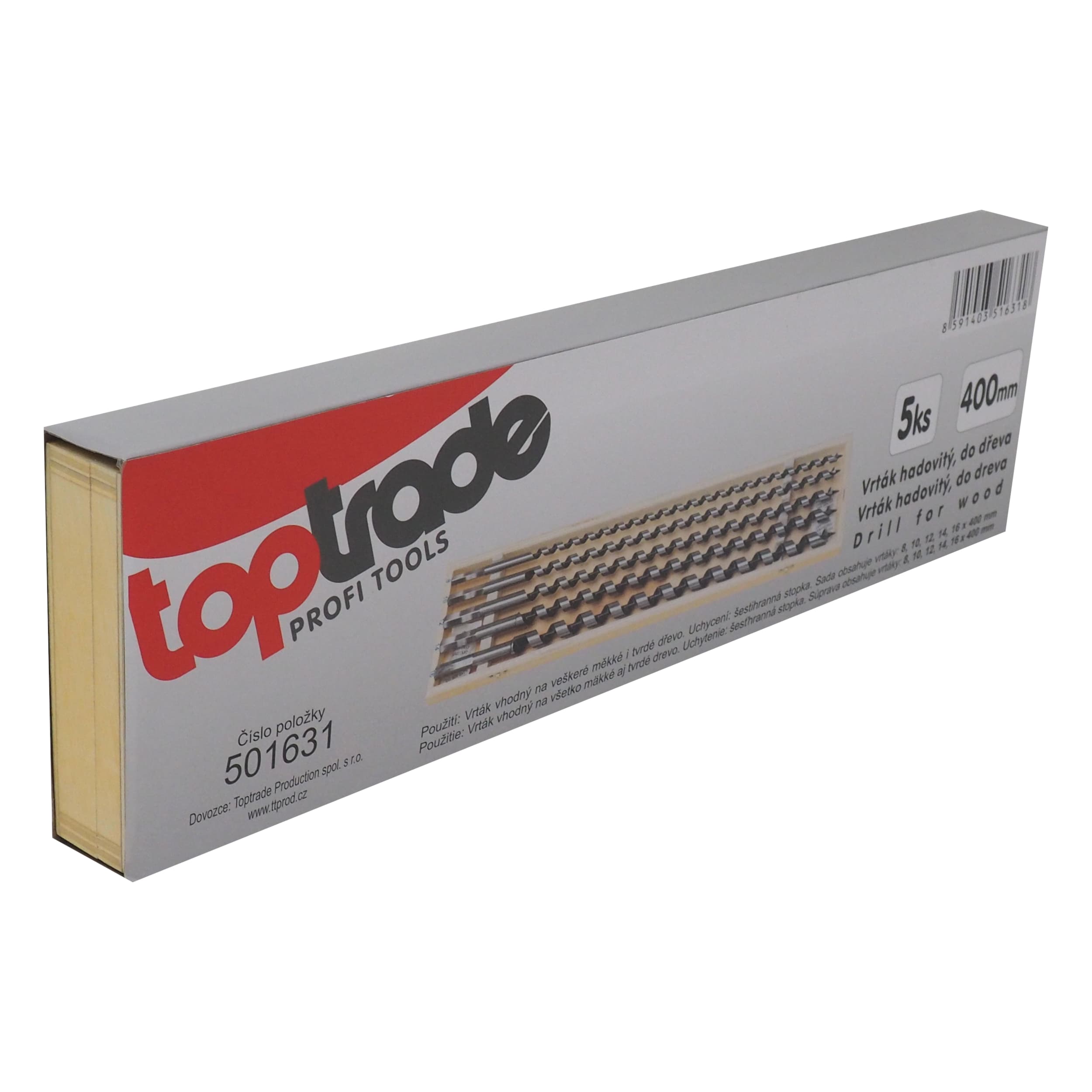 TOPTRADE hadovité vrtáky do dřeva, sada 5 ks, délka 400 mm - náhled 4