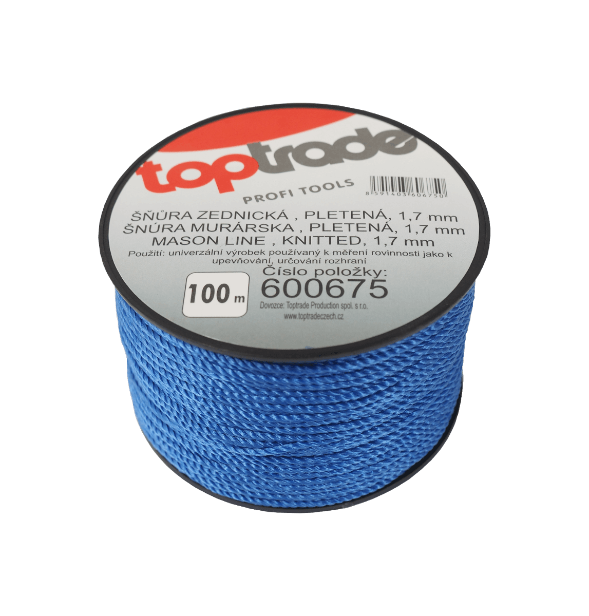 TOPTRADE zednická šňůra pletená PP 1,7 mm, 100 m