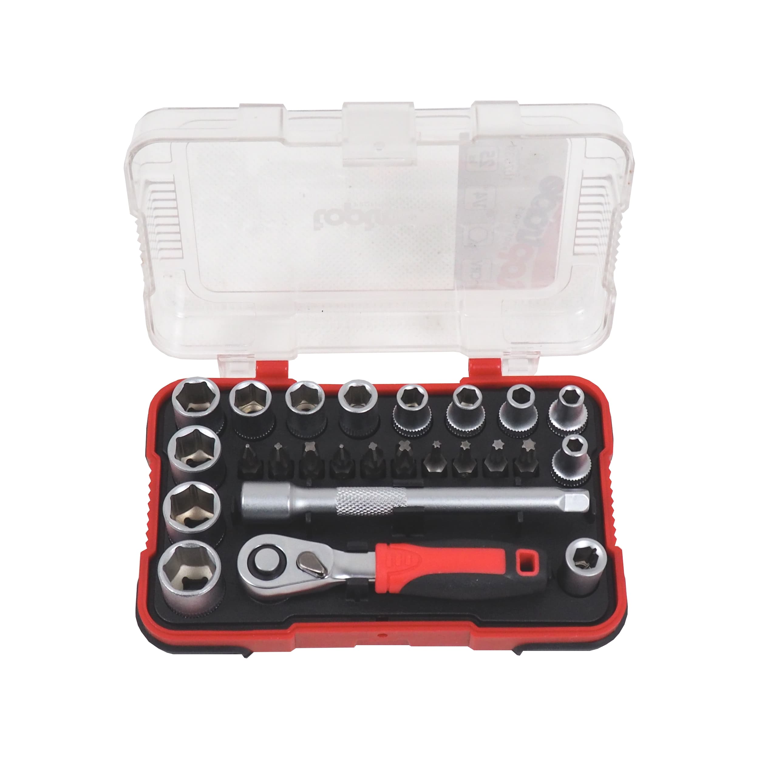 TOPTRADE Gola sada 1/4″ s ráčnou, bity S2 a hlavicemi 4–13 mm, 25 ks