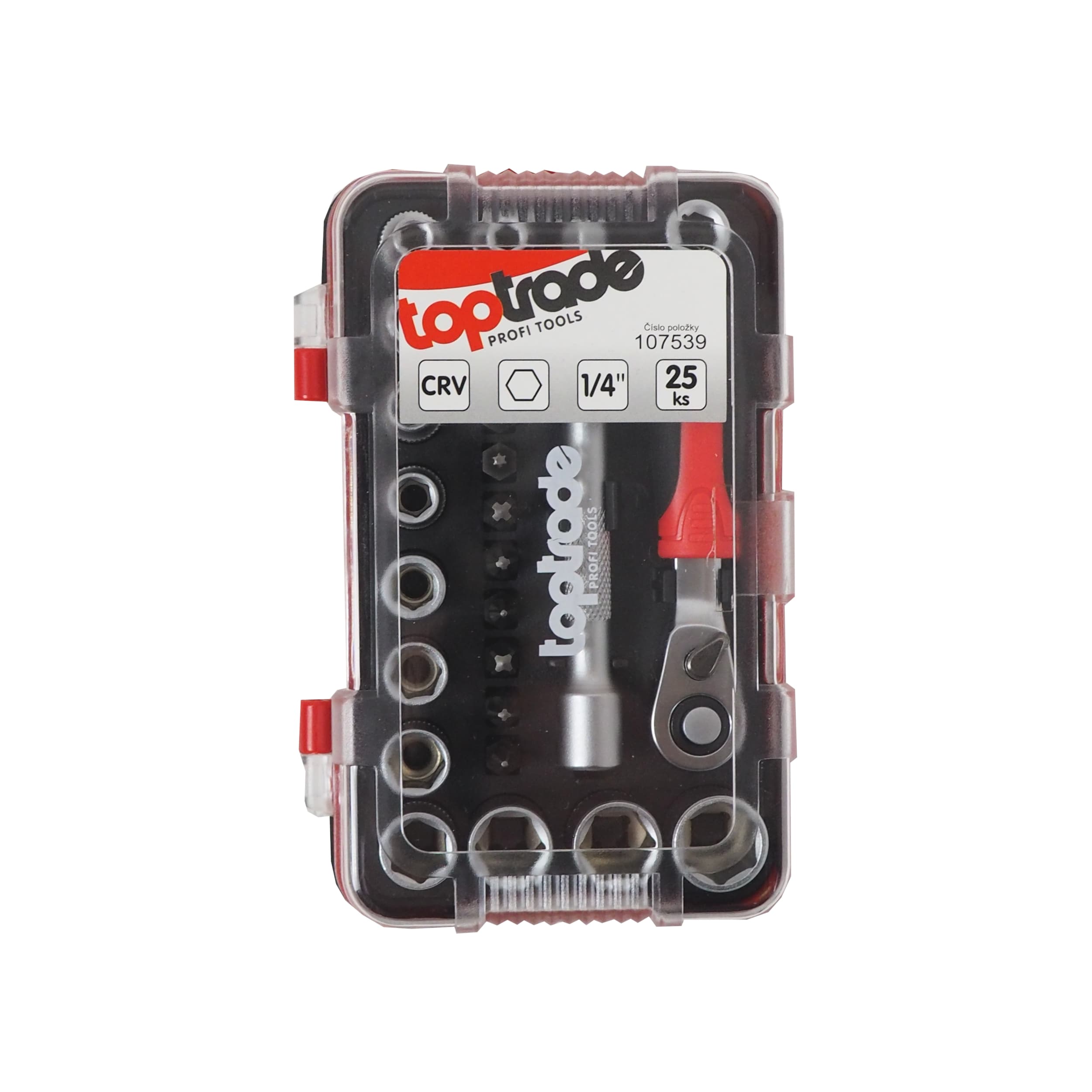 TOPTRADE Gola sada 1/4″ s ráčnou, bity S2 a hlavicemi 4–13 mm, 25 ks - náhled 2
