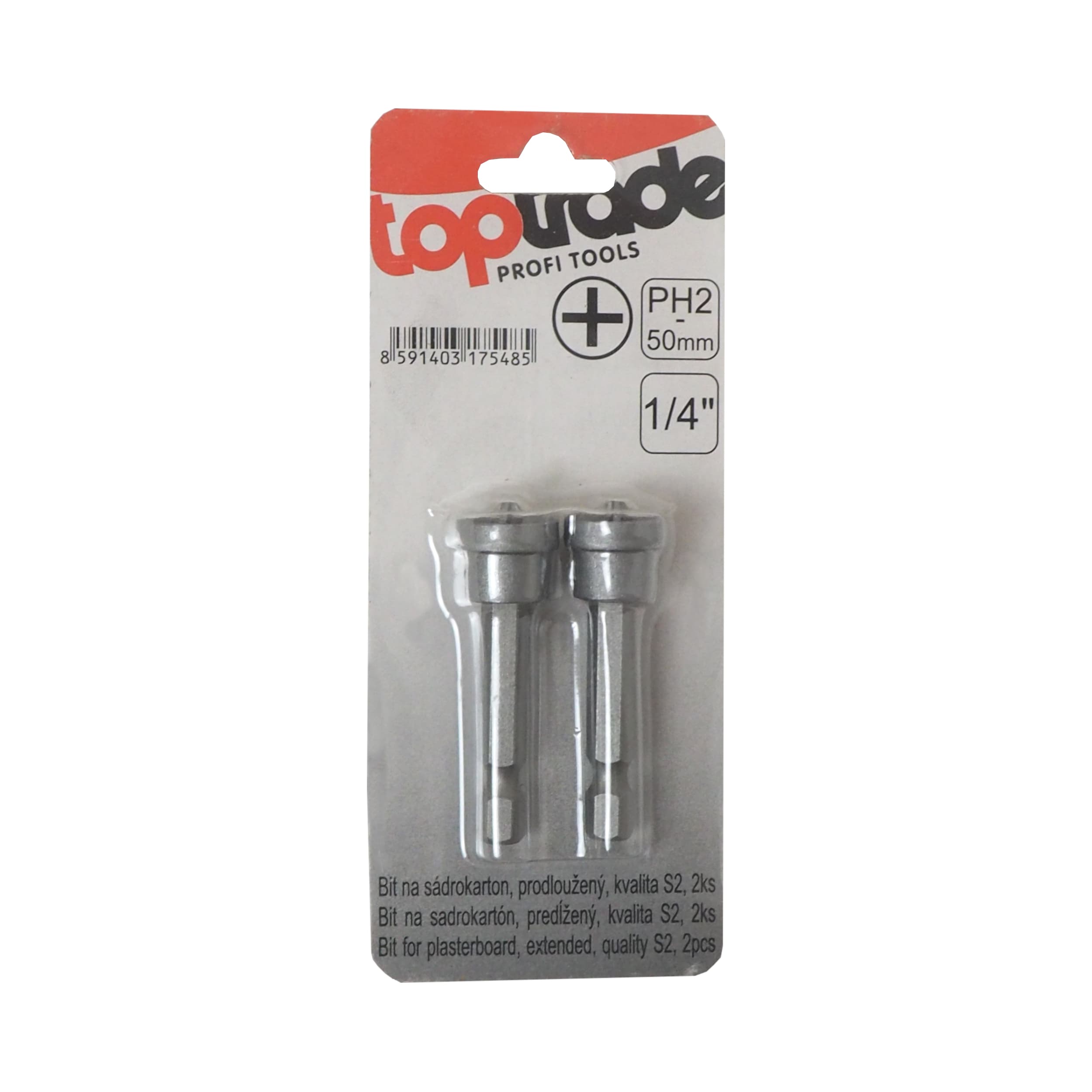 TOPTRADE bit PH2 pro sádrokarton, 50 mm, sada 2 ks - náhled 3