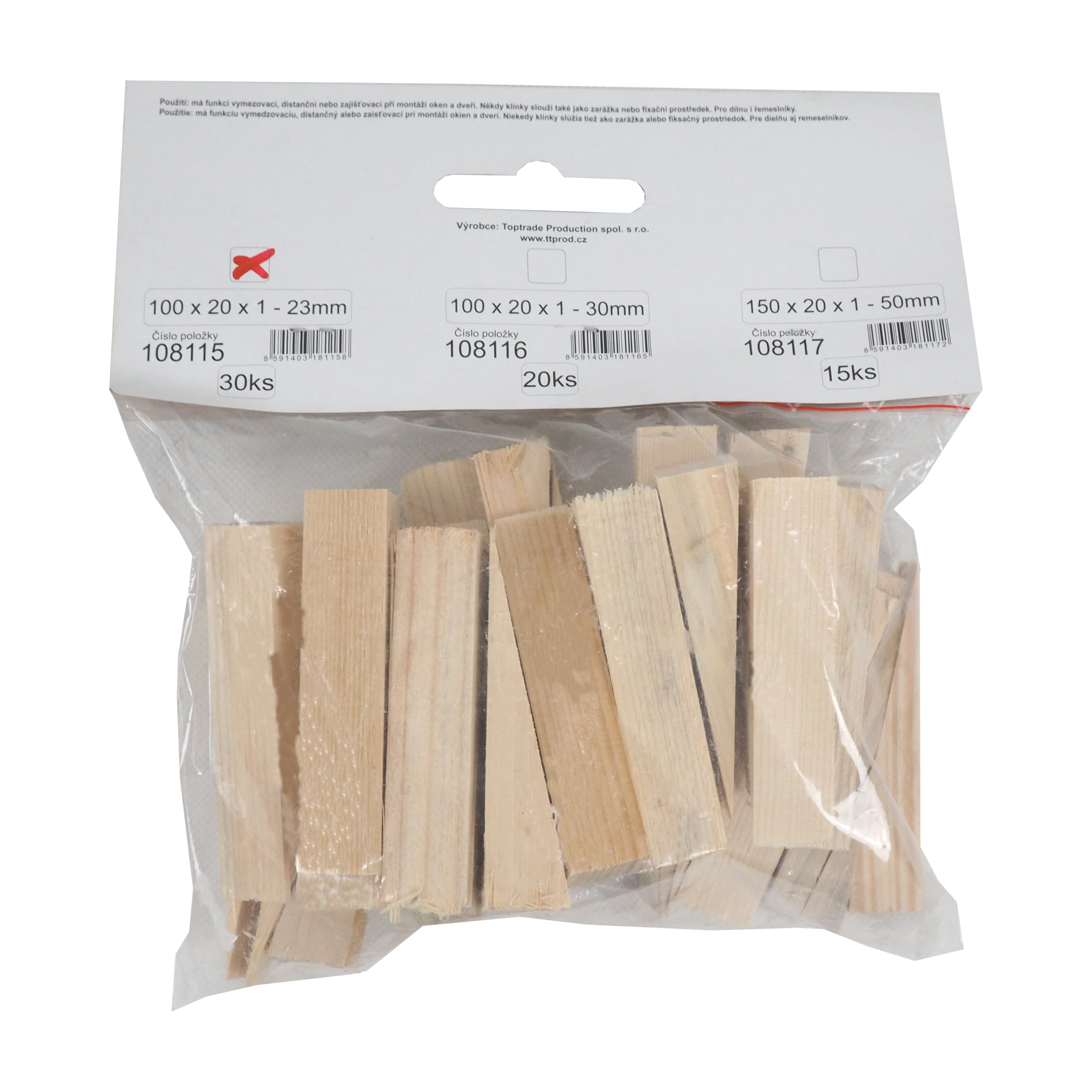 TOPTRADE dřevěné montážní klínky, 30 ks (100×20×23–1 mm) - náhled 2