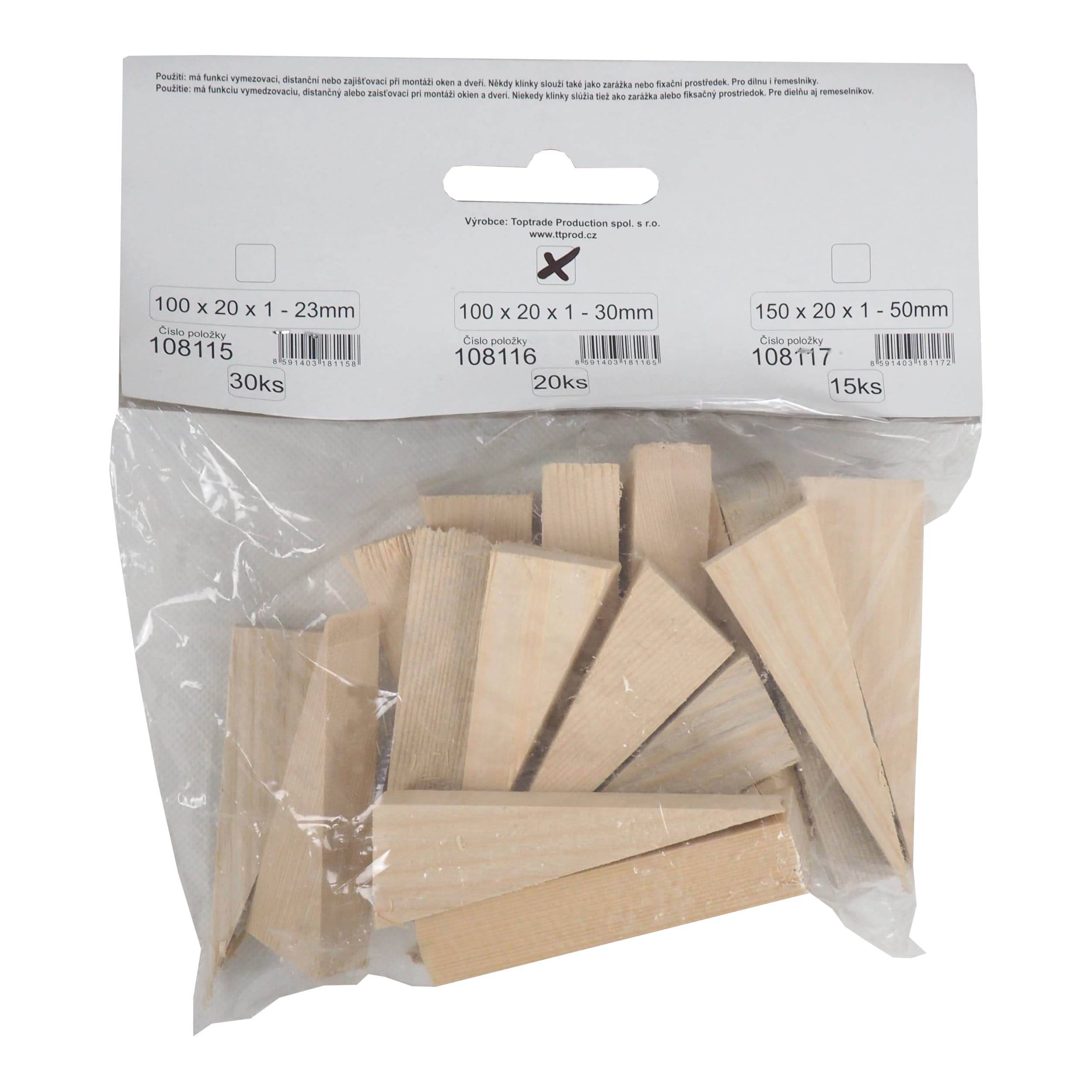 TOPTRADE dřevěné montážní klínky 20 ks, 100 × 20 × 30–1 mm - náhled 2