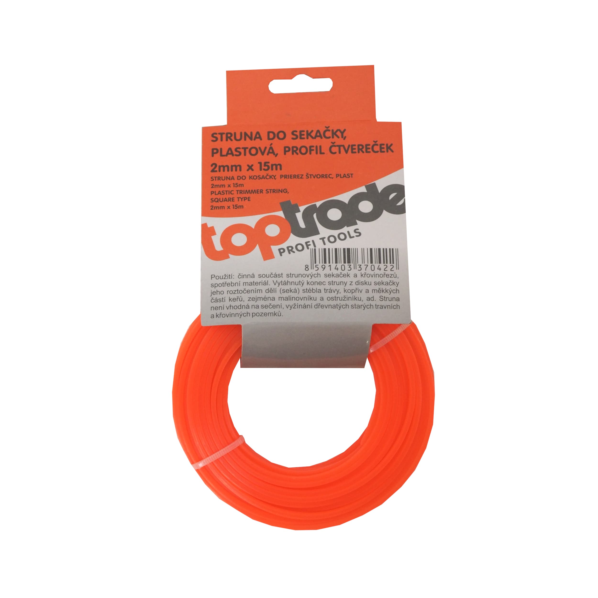 Vyžínací struna 2,0 mm × 15 m, čtvercová – TOPTRADE - náhled 2