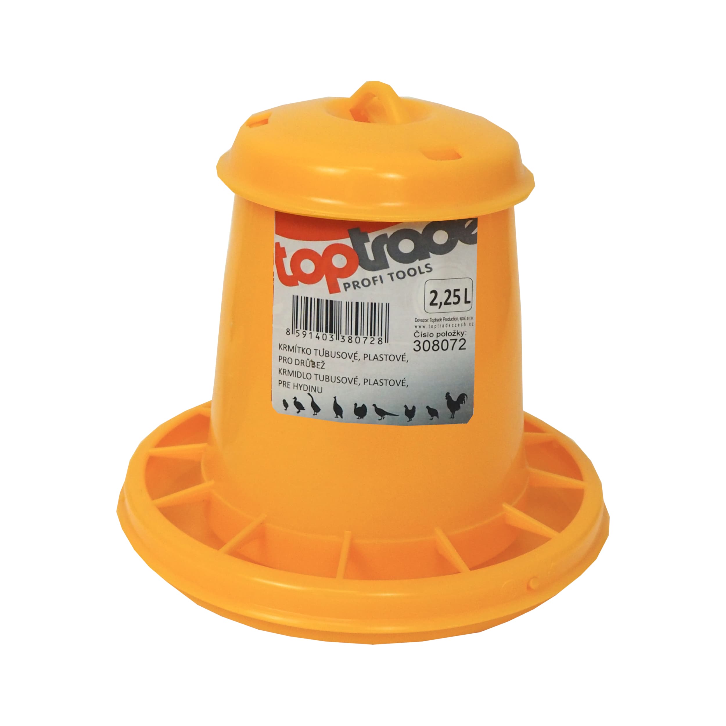 TOPTRADE tubusové krmítko pro drůbež 2,25 l – žluté, plast - náhled 2