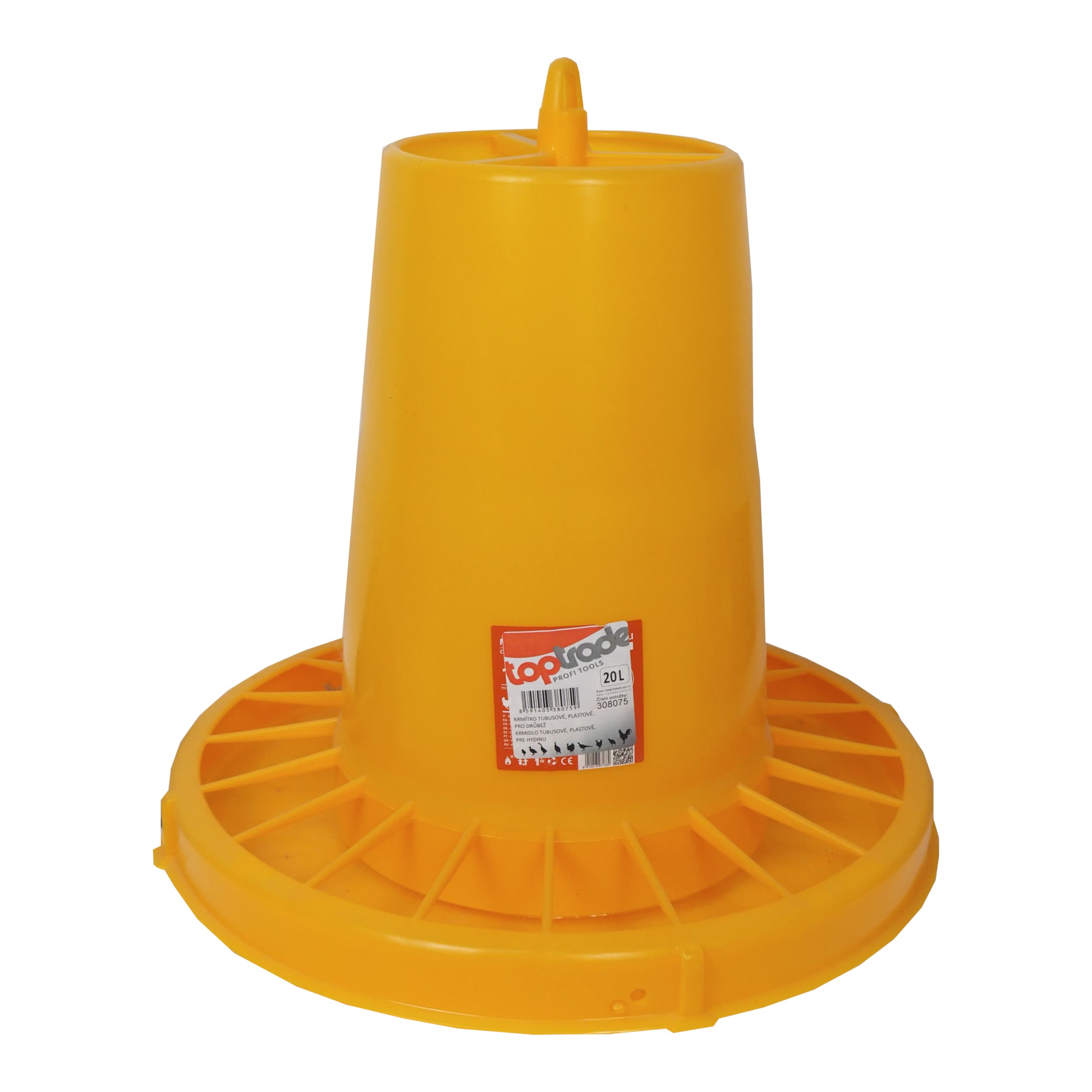 TOPTRADE tubusové krmítko pro drůbež 20 l, plast, žluté - náhled 3