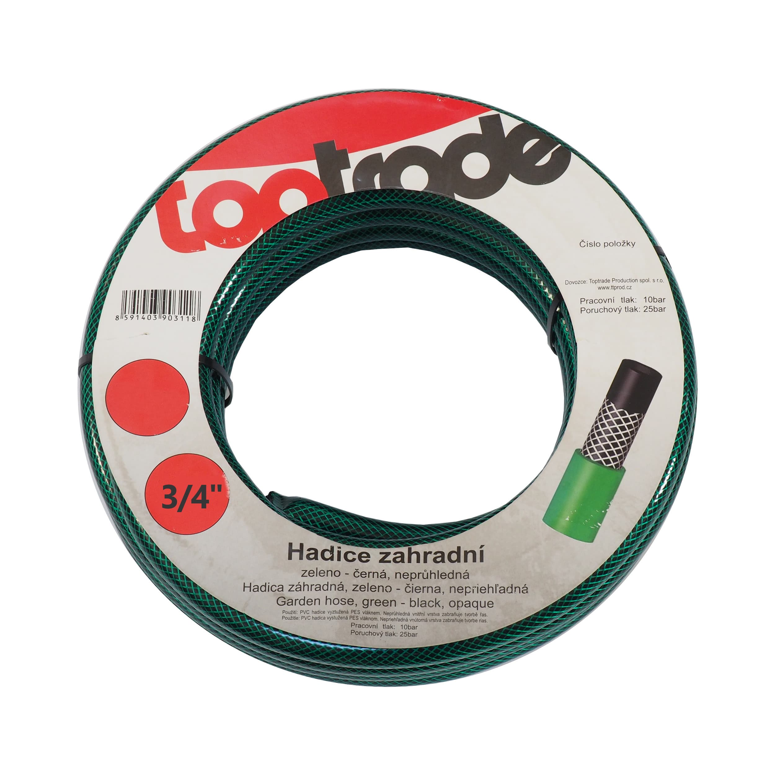 TOPTRADE zahradní hadice 3/4″ 15 m zeleno‑černá