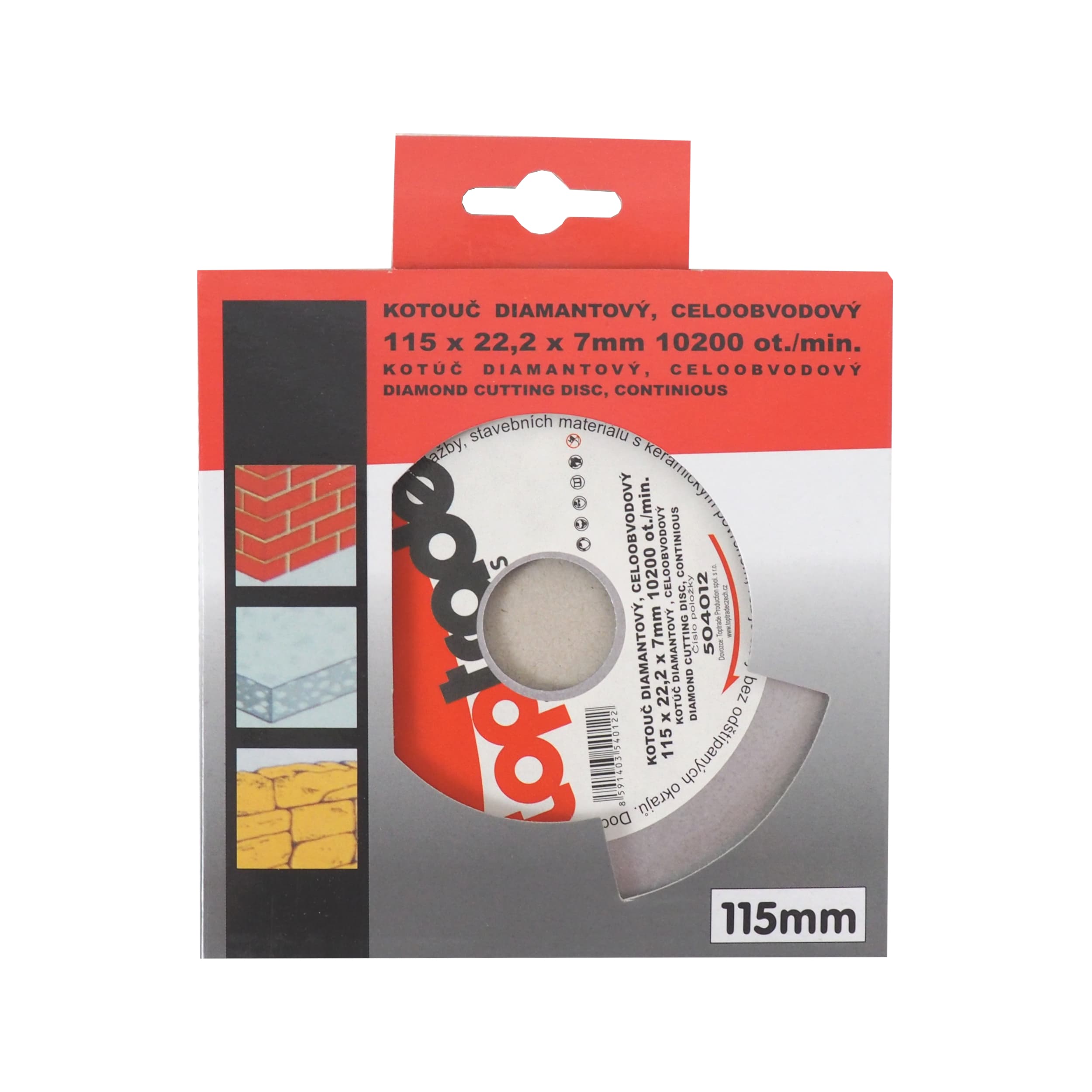 TOPTRADE kotouč diamantový, celoobvodový 115 × 22,2 × 7 mm – standard - náhled 2