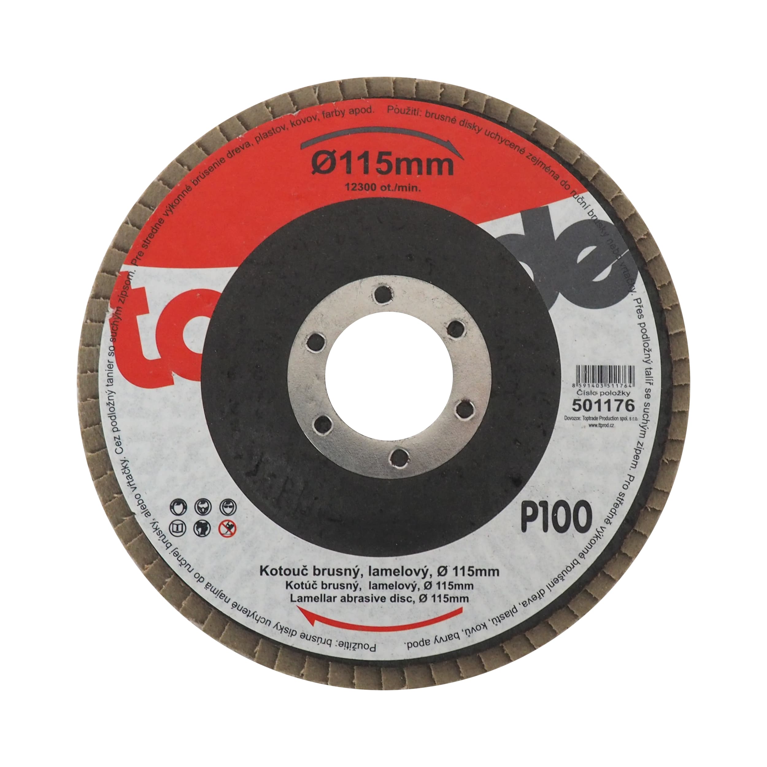 TOPTRADE lamelový brusný kotouč P100, 115 × 22,2 × 2 mm