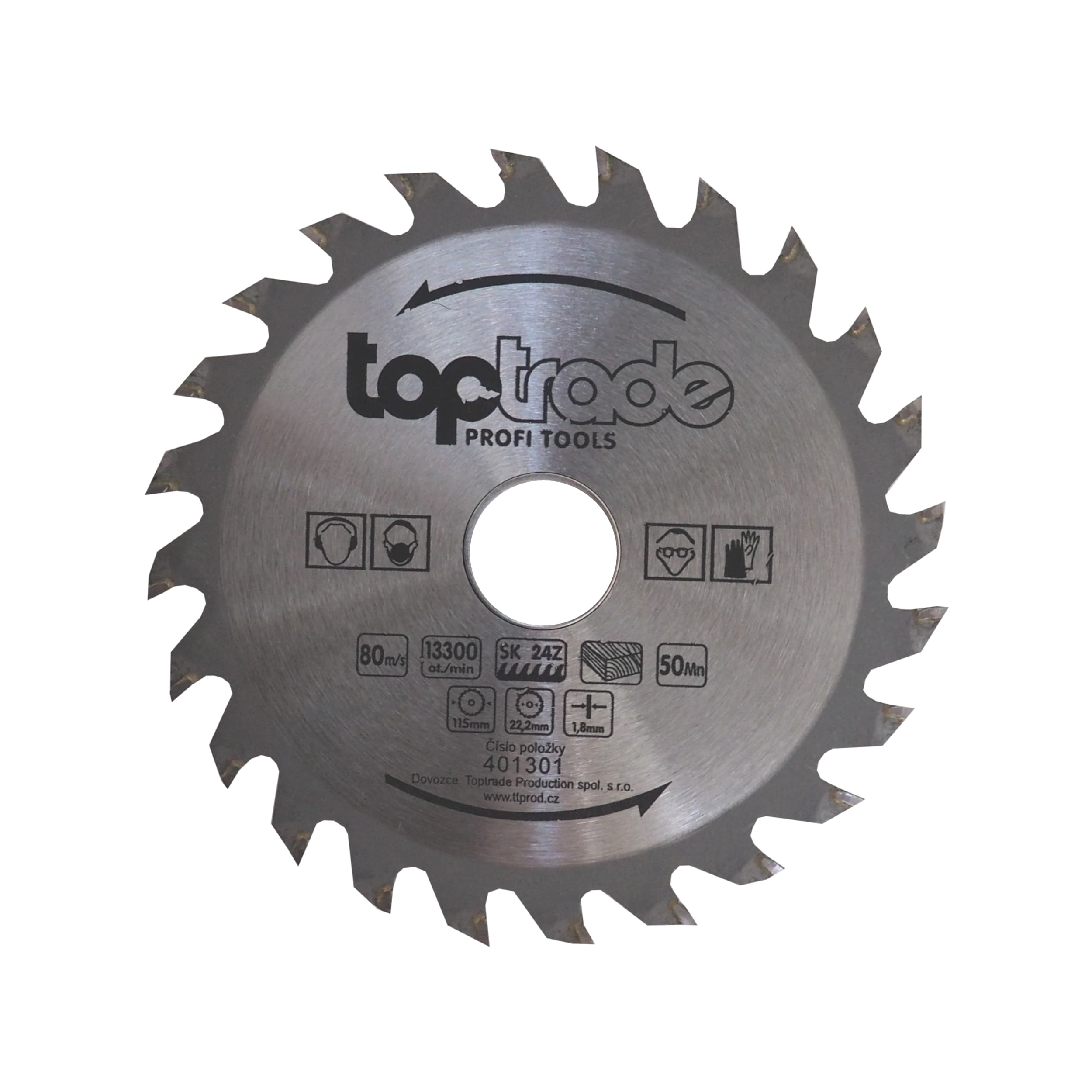 TOPTRADE pilový kotouč na dřevo 115 × 1,8 × 22,2 mm, 24 zubů (SK, ATB)