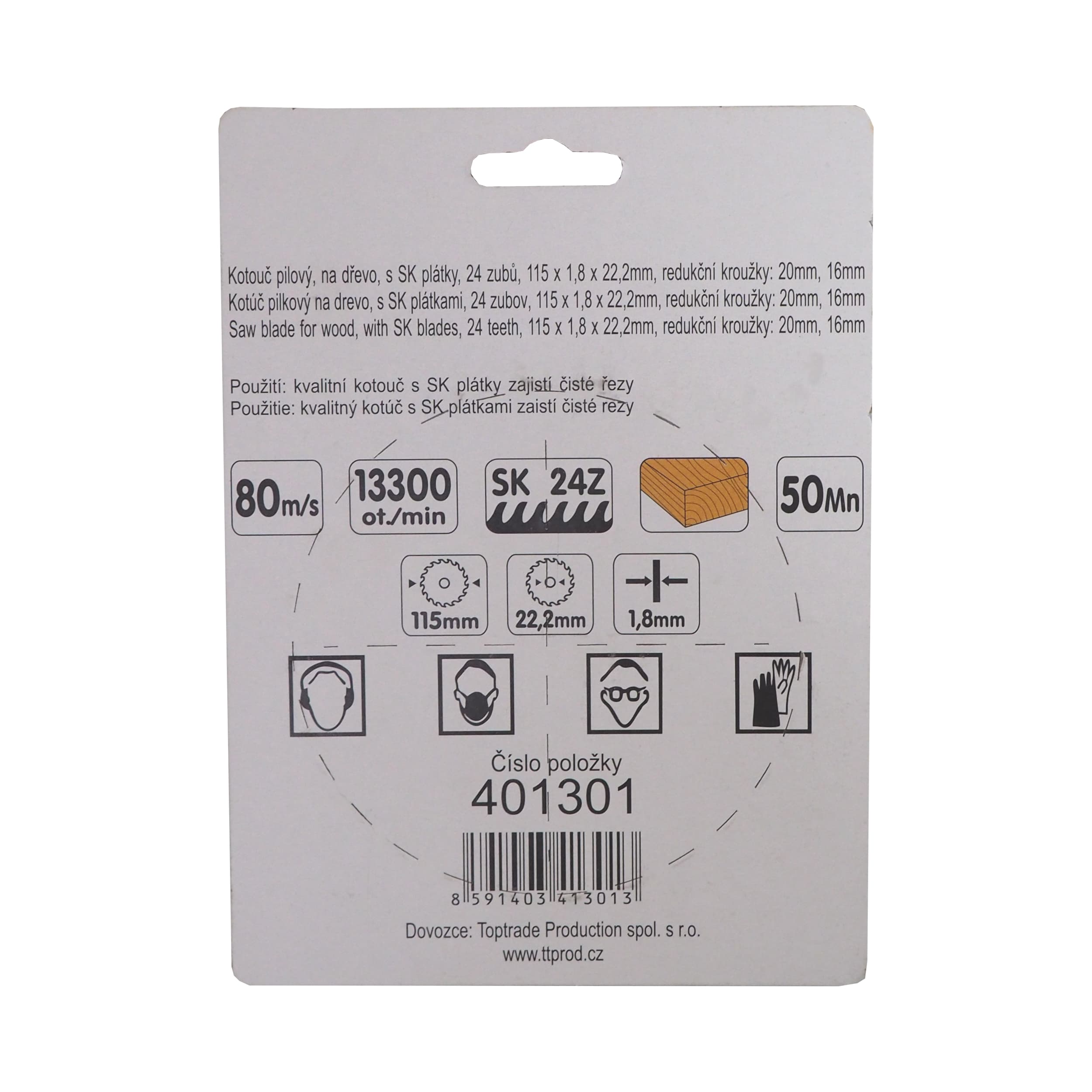 TOPTRADE pilový kotouč na dřevo 115 × 1,8 × 22,2 mm, 24 zubů (SK, ATB) - náhled 2