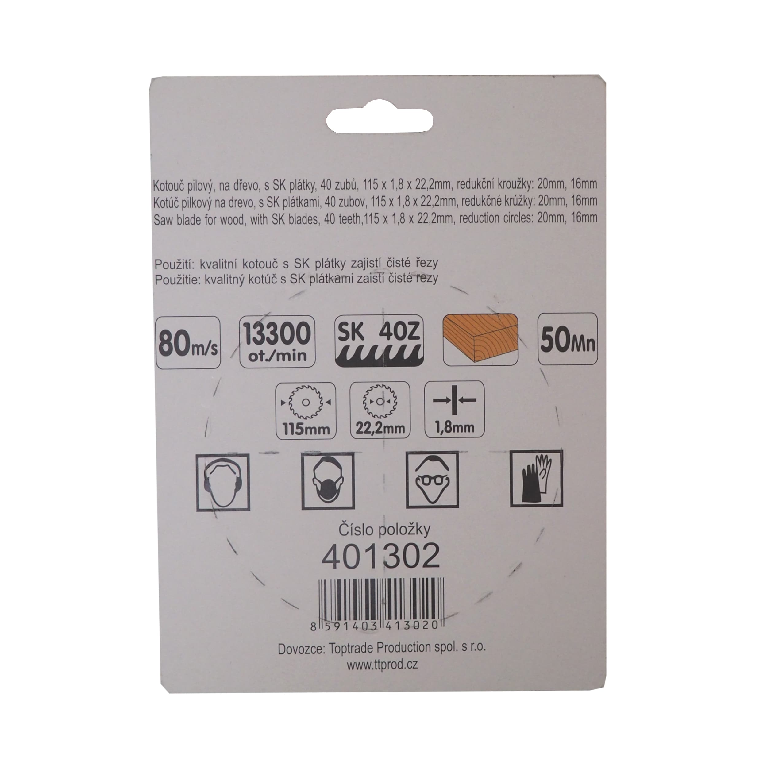 TOPTRADE pilový kotouč na dřevo 115 × 1,8 × 22,2 mm, 40 zubů (SK) – 401302 - náhled 2