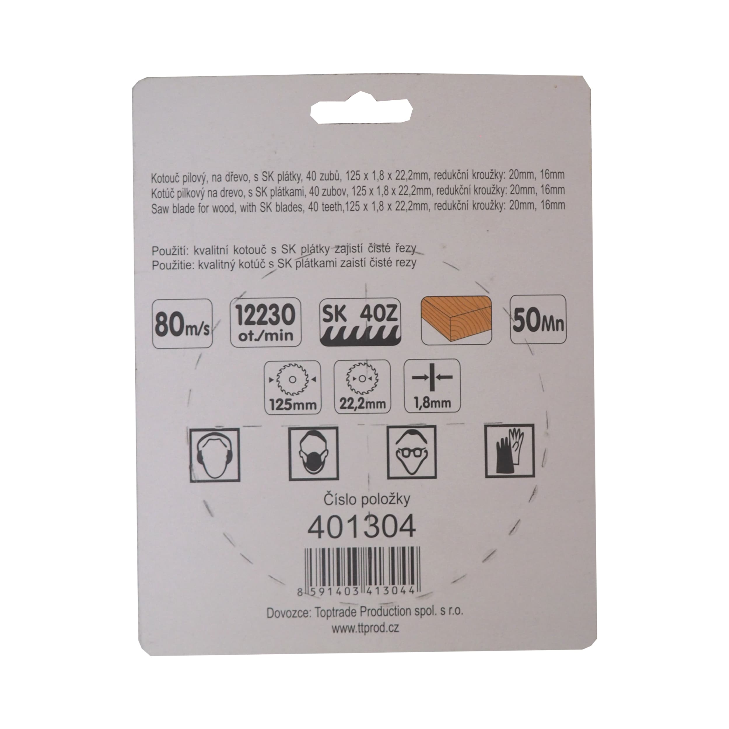 TOPTRADE pilový kotouč na dřevo 125 × 1,8 × 22,2 mm, 40Z (SK, ATB) + redukce 20/16 – 401304 - náhled 2