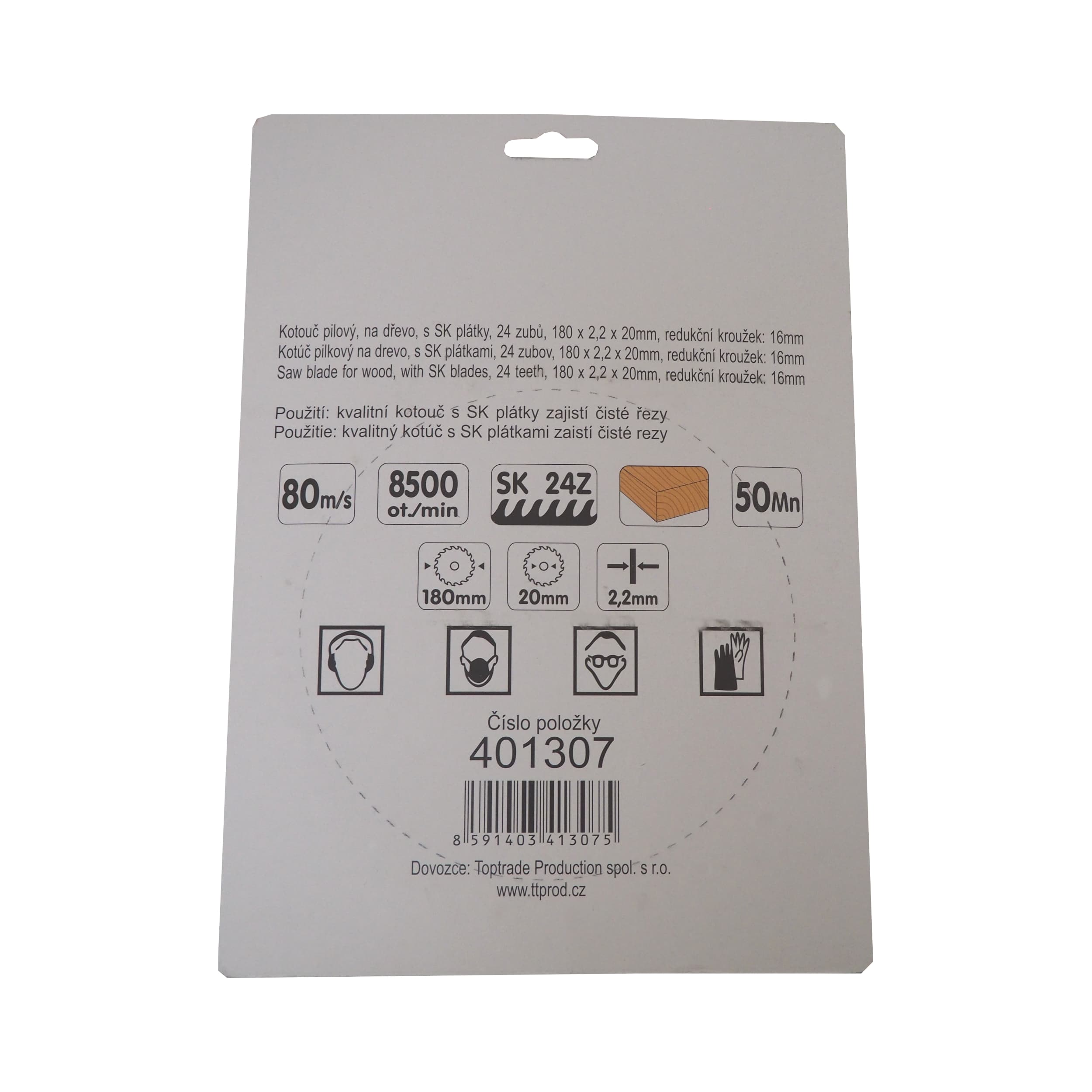 TOPTRADE pilový kotouč na dřevo 180 × 2,2 × 20/16 mm, 24 zubů, SK (ATB) - náhled 3
