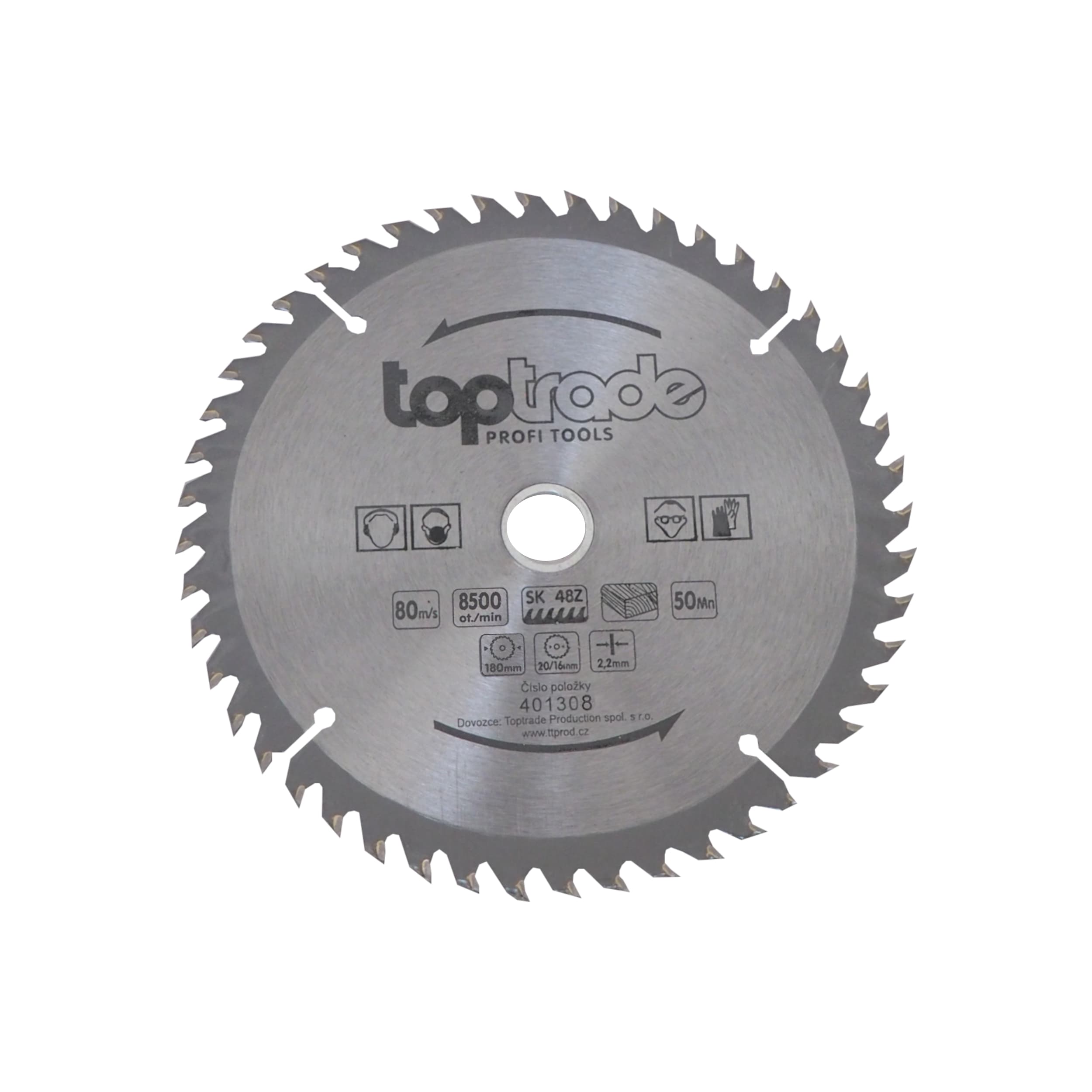 TOPTRADE pilový kotouč na dřevo 180 × 2,2 × 20/16 mm, 48 zubů, SK plátky
