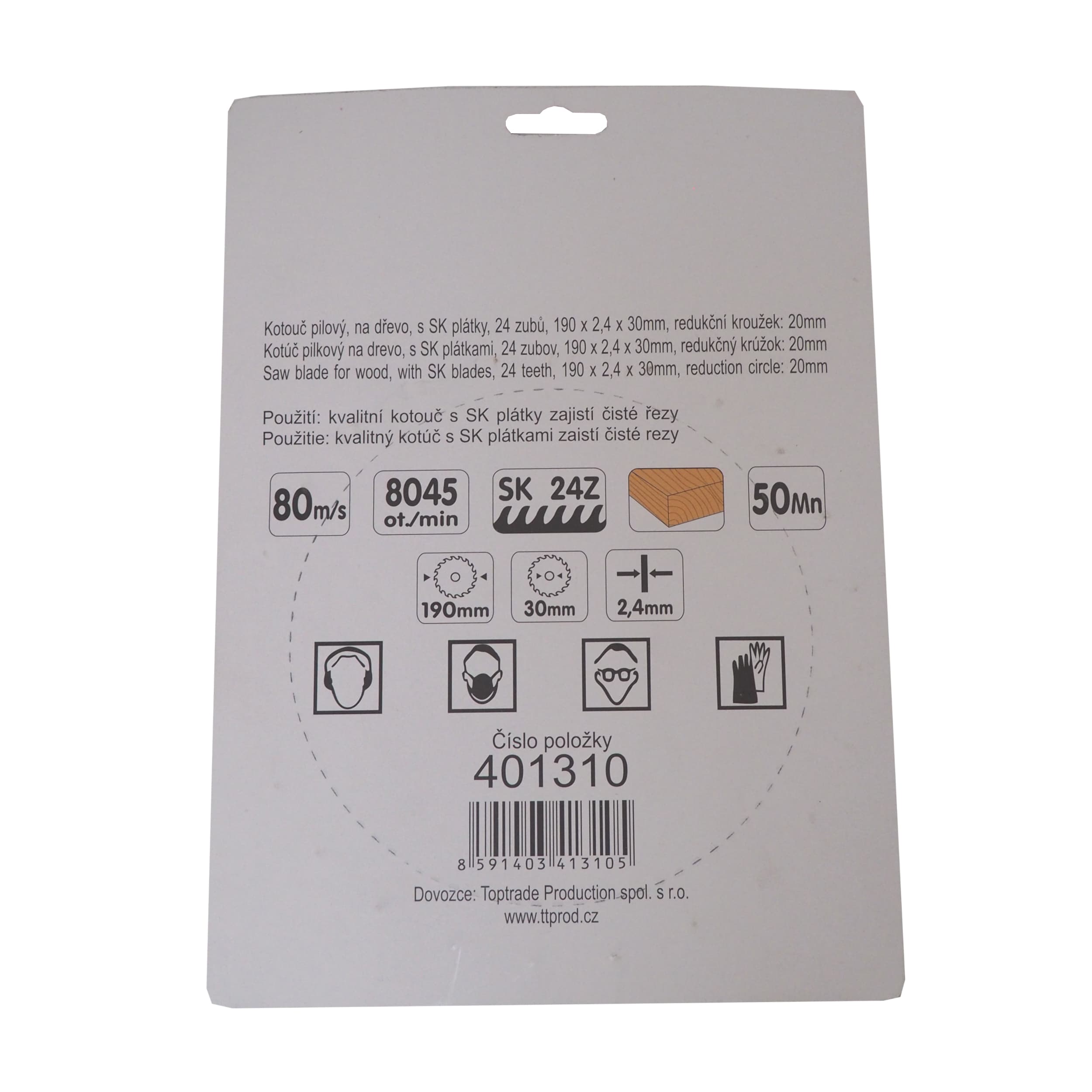 TOPTRADE pilový kotouč na dřevo 190×2,4×30/20 mm, 24 zubů (SK) - náhled 3