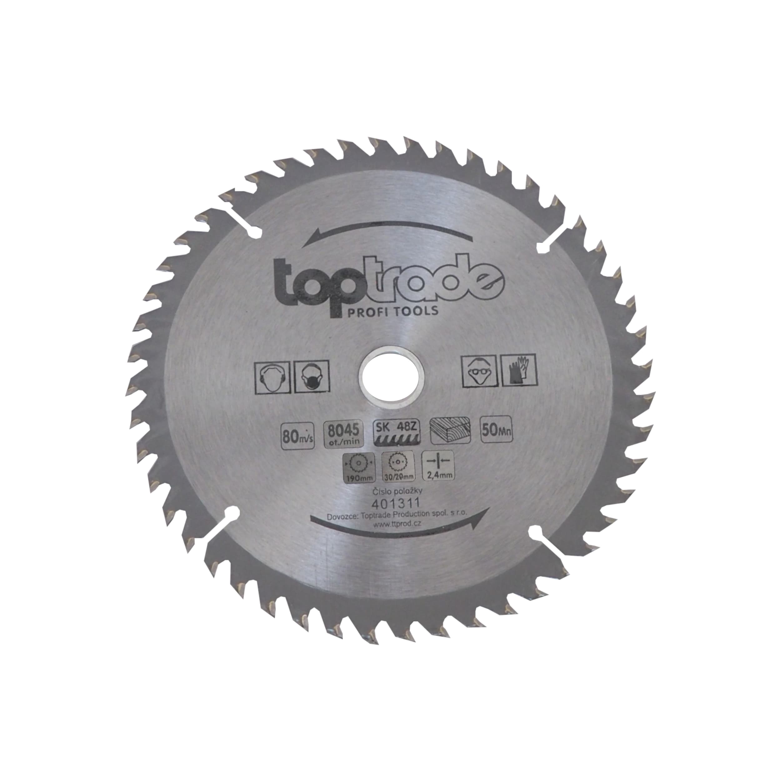 TOPTRADE pilový kotouč na dřevo 190 × 2,4 × 30/20 mm, 48 zubů, SK
