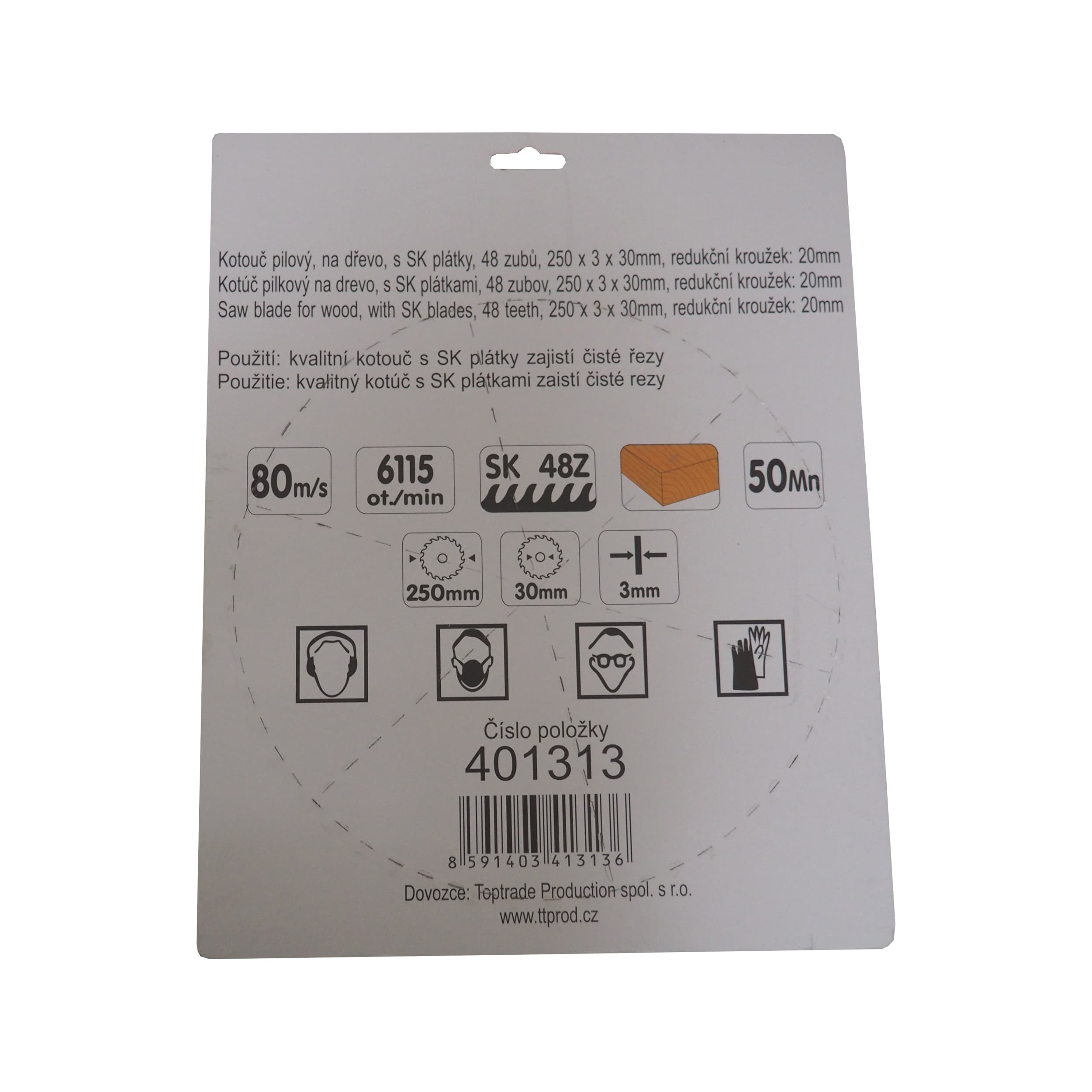 TOPTRADE pilový kotouč na dřevo 250 × 3 × 30/20 mm, 48 zubů, SK - náhled 3