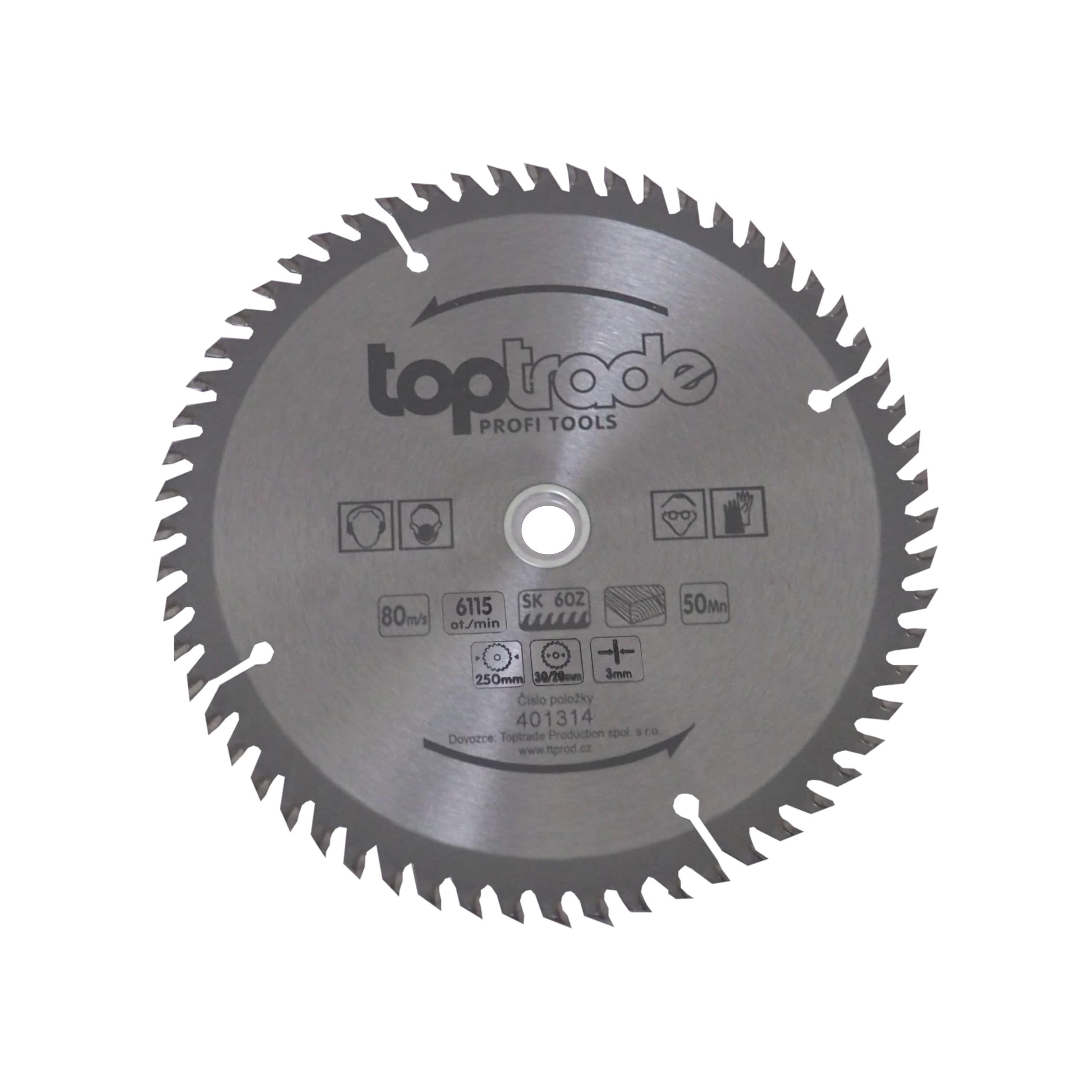 TOPTRADE pilový kotouč na dřevo 250 × 3 × 30/20 mm, 60 zubů, SK
