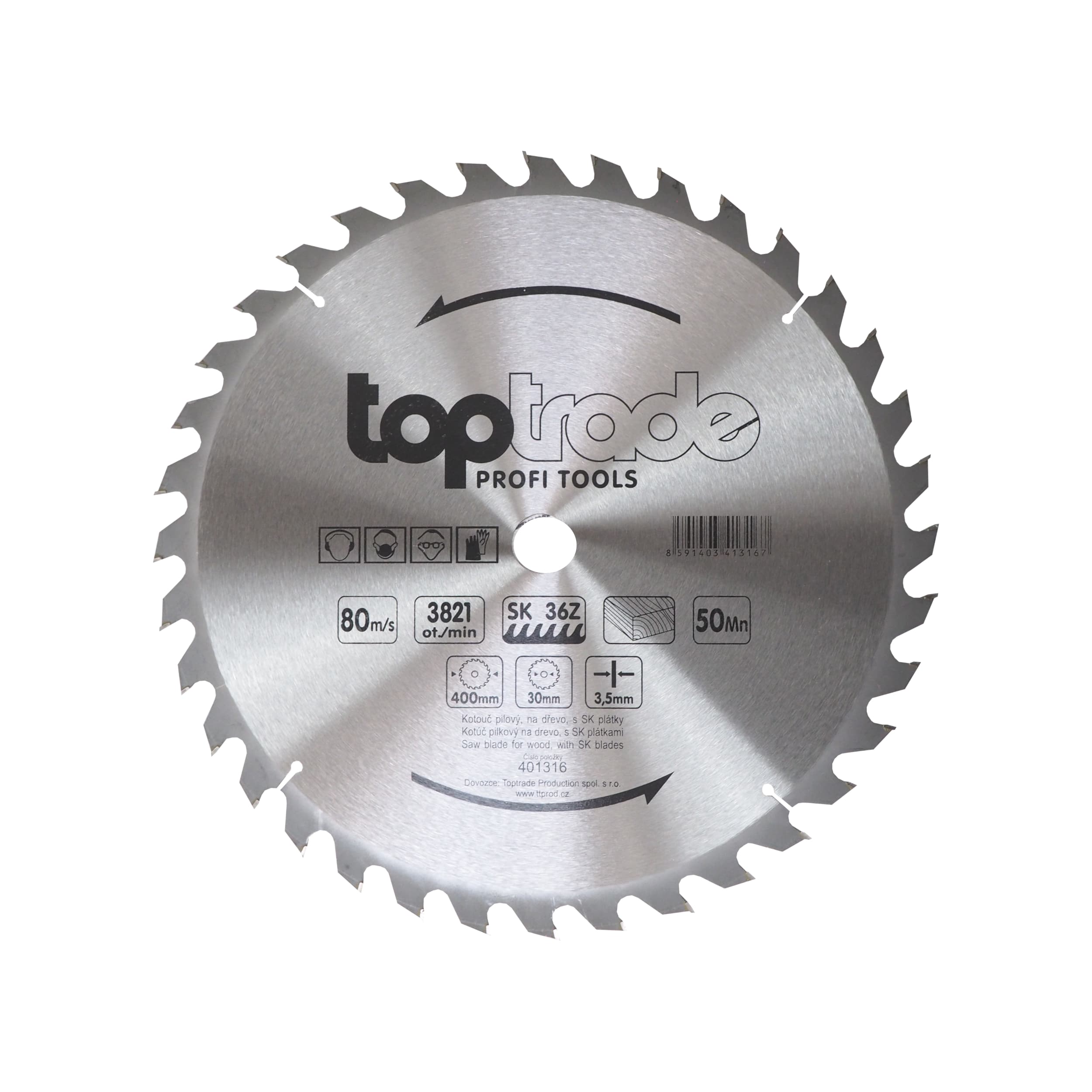 TOPTRADE pilový kotouč na dřevo 400×3,5×30 mm, 36 zubů (SK)