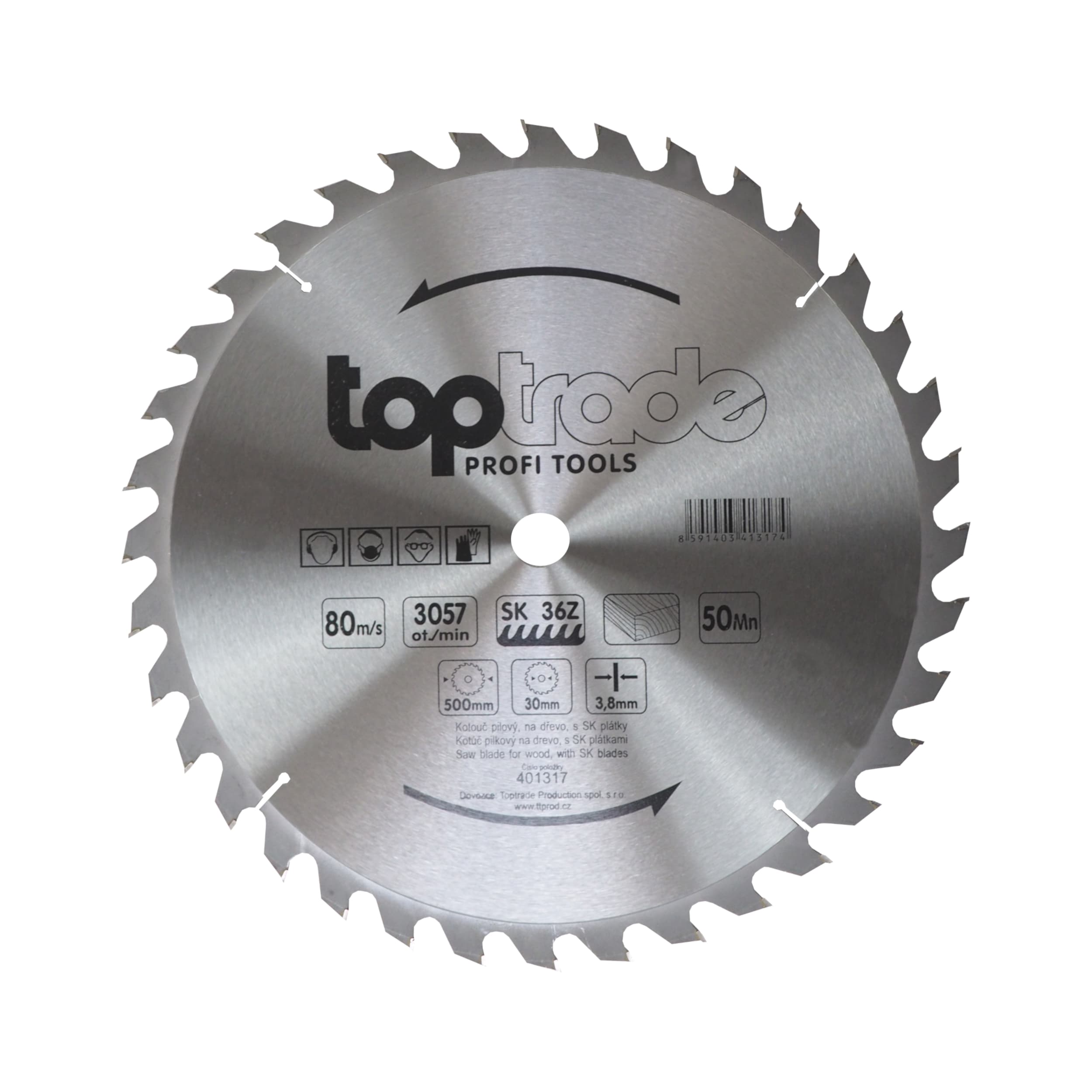 TOPTRADE pilový kotouč na dřevo 500×3,8×30 mm, 36 zubů (SK)