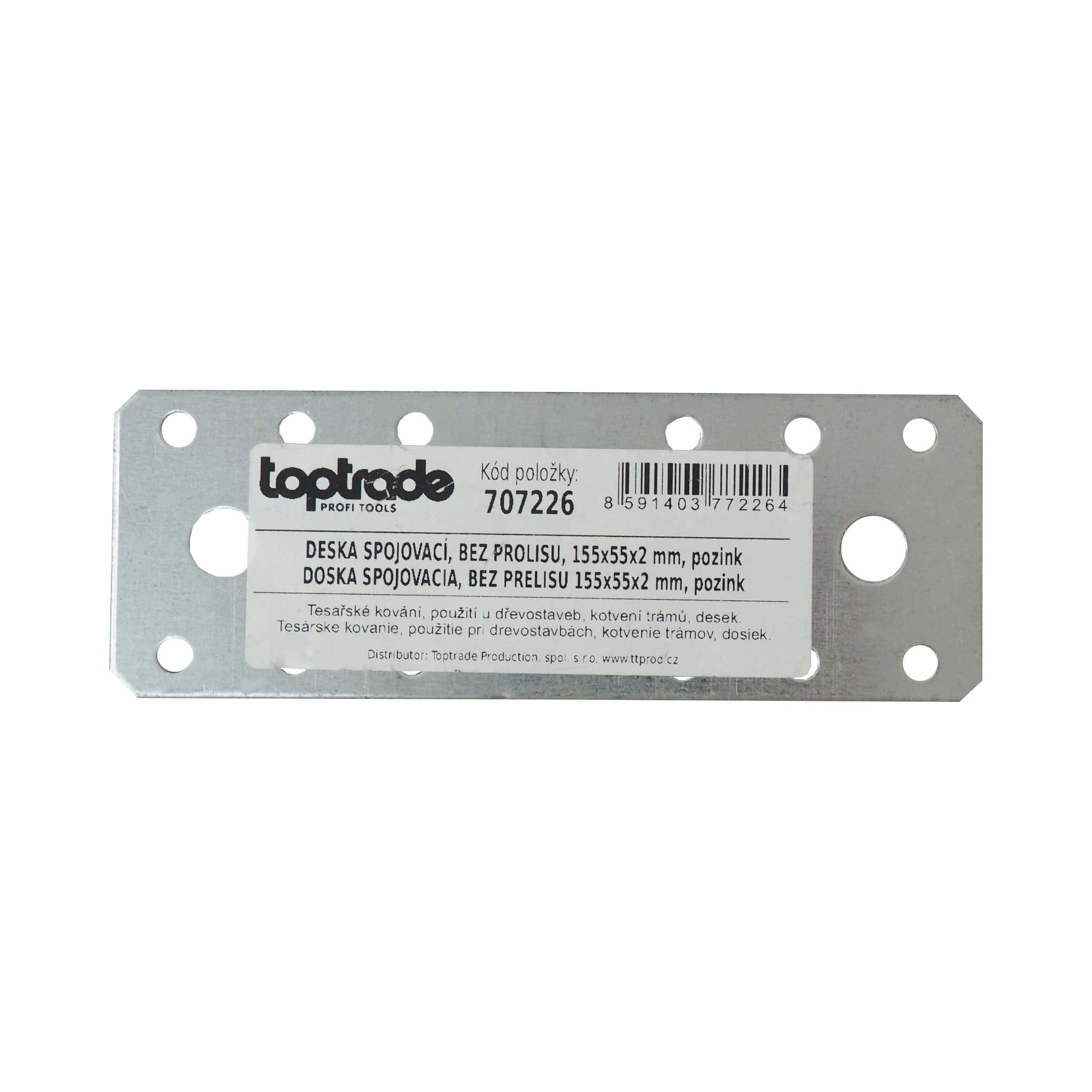 TOPTRADE spojovací deska plochá 155×55×2 mm, pozink (bez prolisu) - náhled 2