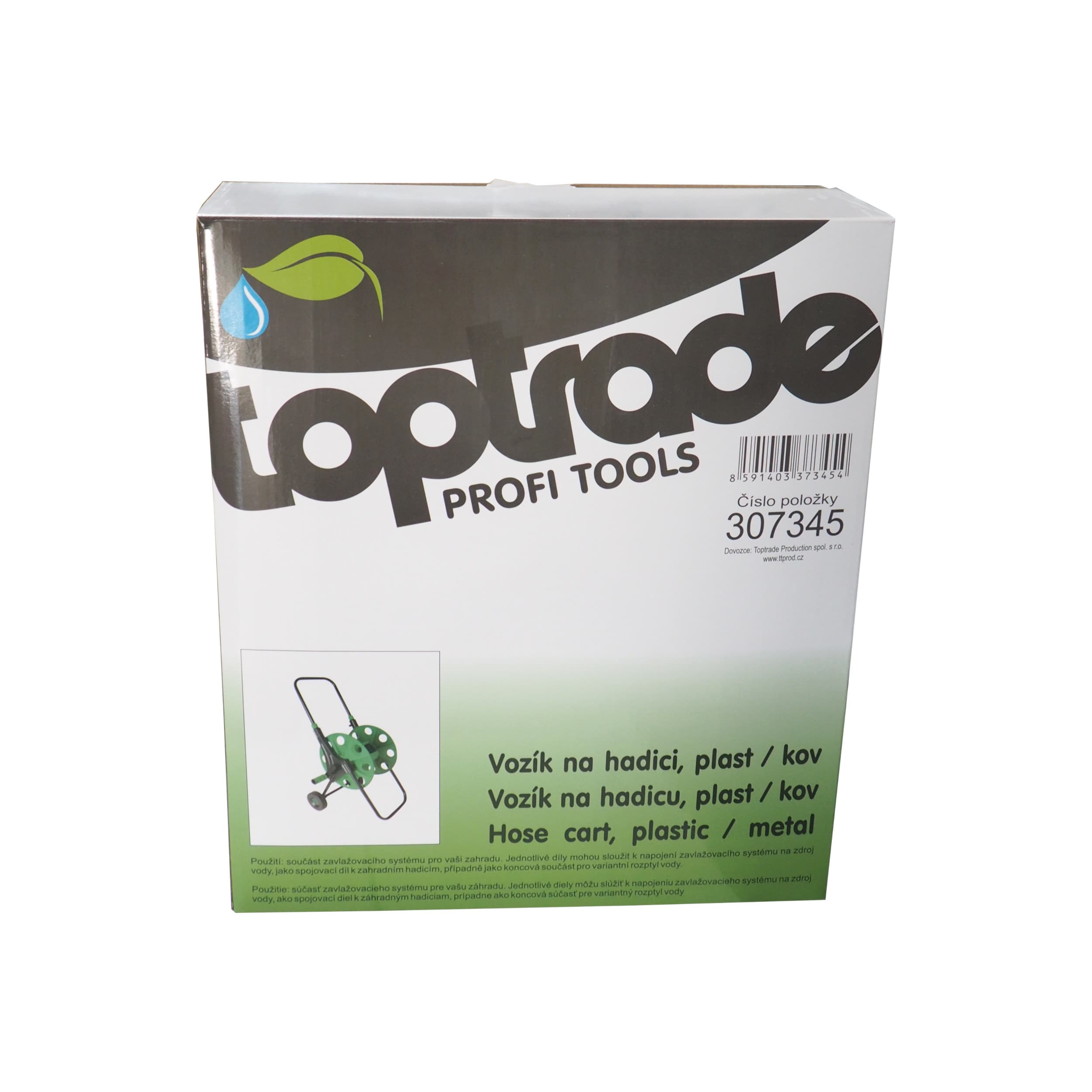 TOPTRADE vozík na hadici, plast/kov – kapacita 60 m (1/2'') - náhled 2