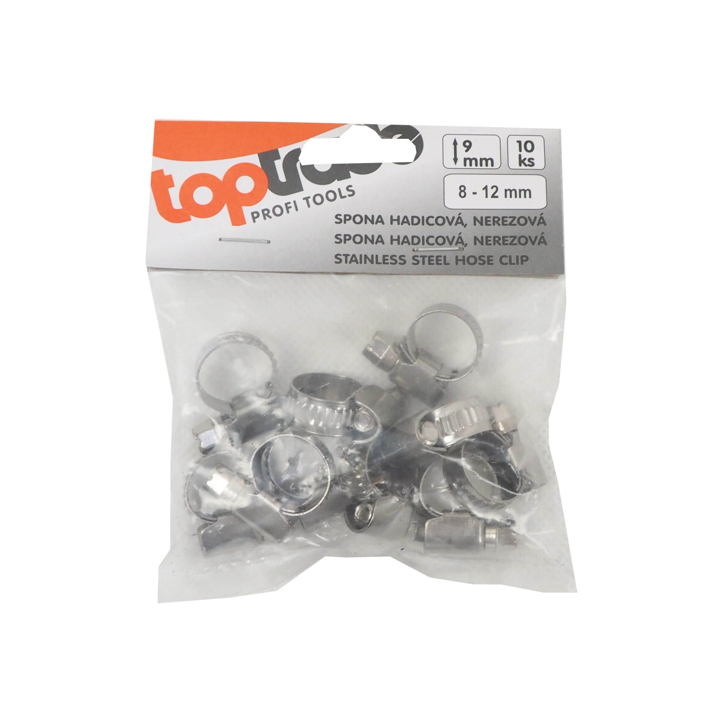 TOPTRADE nerezová hadicová spona 8–12 mm, sada 10 ks (páska 9 mm) - náhled 3