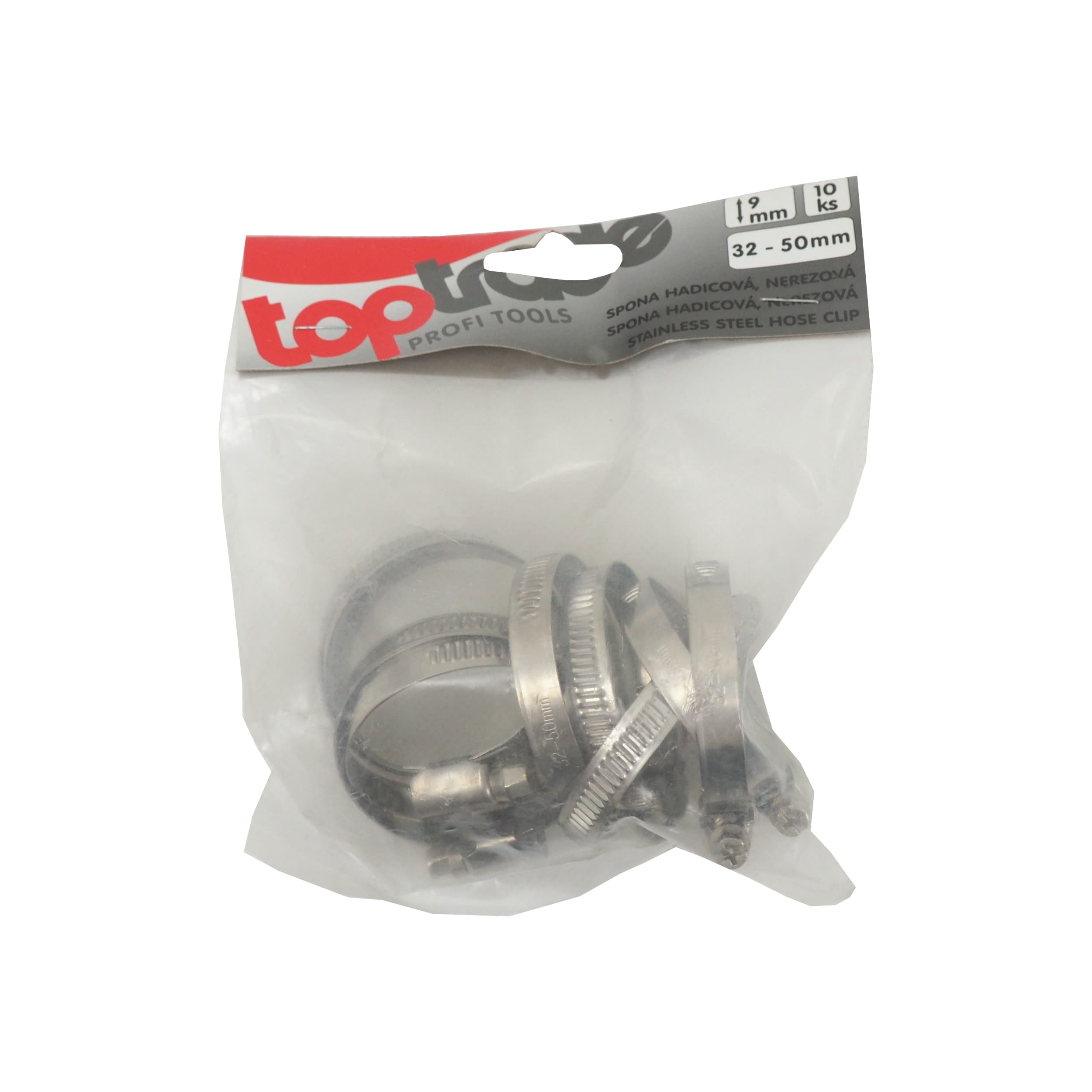 TOPTRADE hadicové spony nerez 32–50 mm, 9 mm, 10 ks - náhled 2