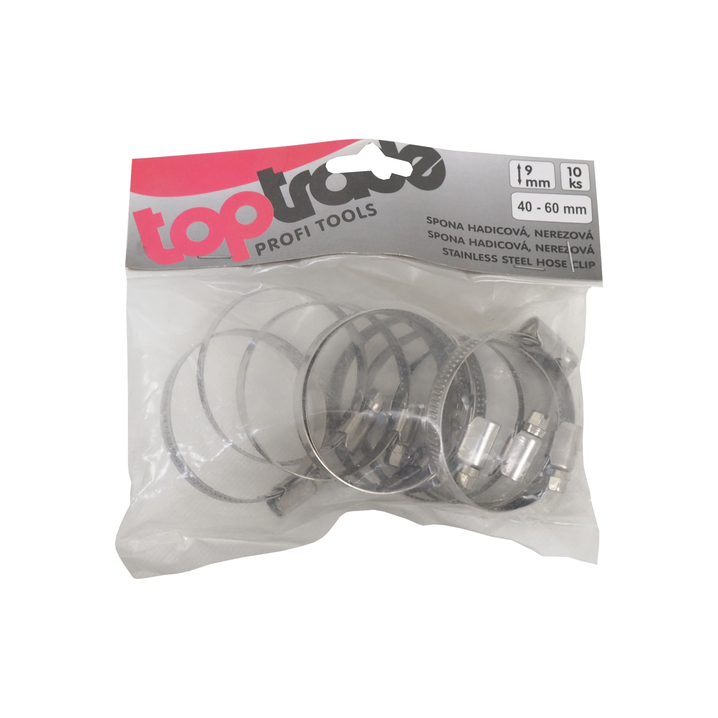 TOPTRADE nerezové hadicové spony 50–70 mm, sada 10 ks (páska 9 mm) - náhled 2
