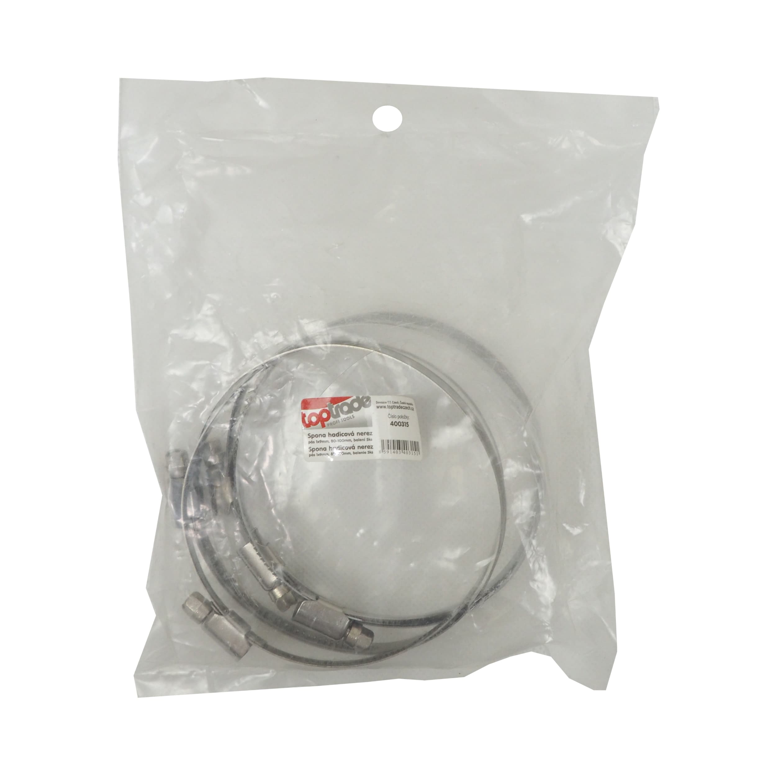 TOPTRADE nerezové hadicové spony 80–100 mm – sada 5 ks (šířka 9 mm) - náhled 2