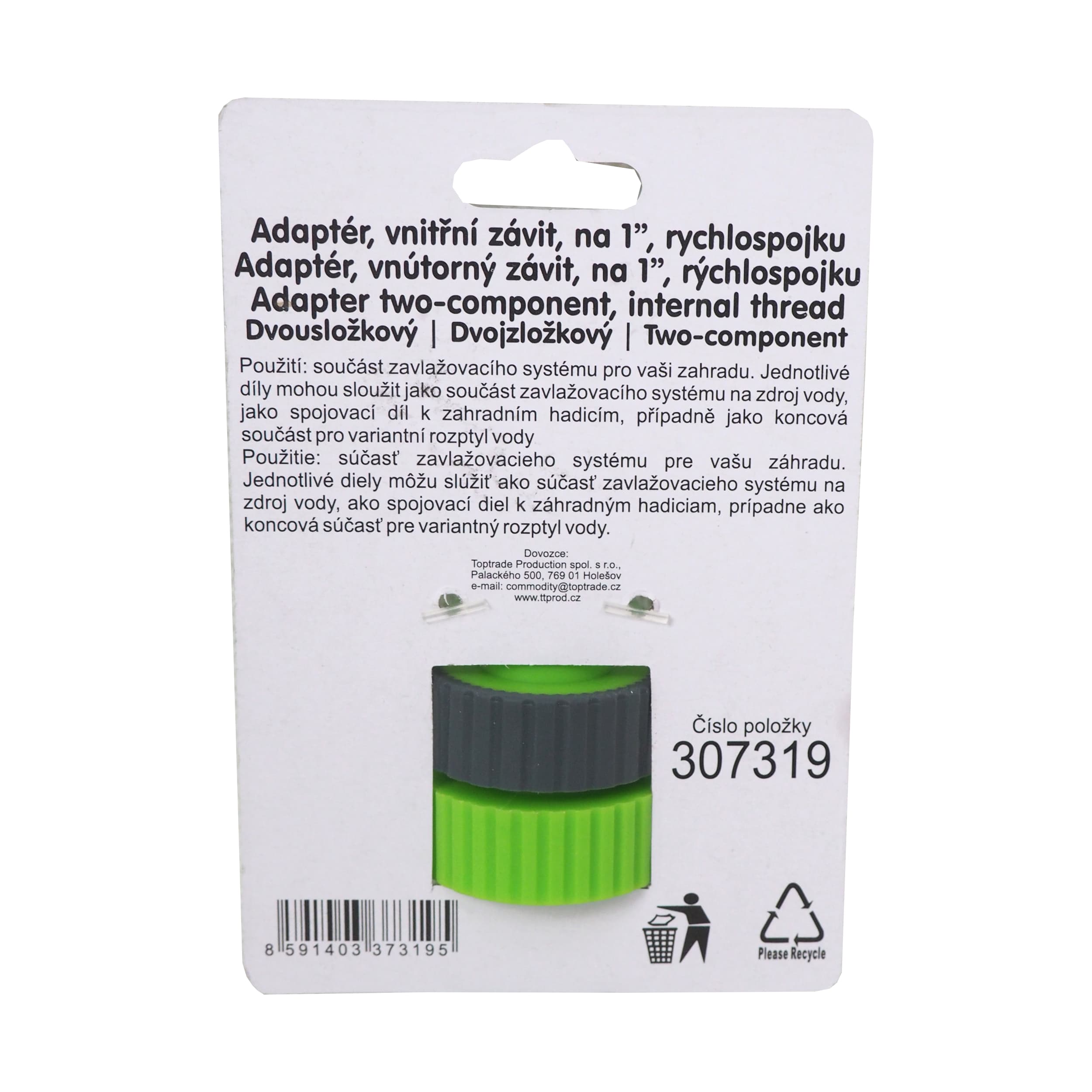 TOPTRADE adaptér, vnitřní závit 1", rychlospojka 3/4" x 1", dvousložkový - náhled 3
