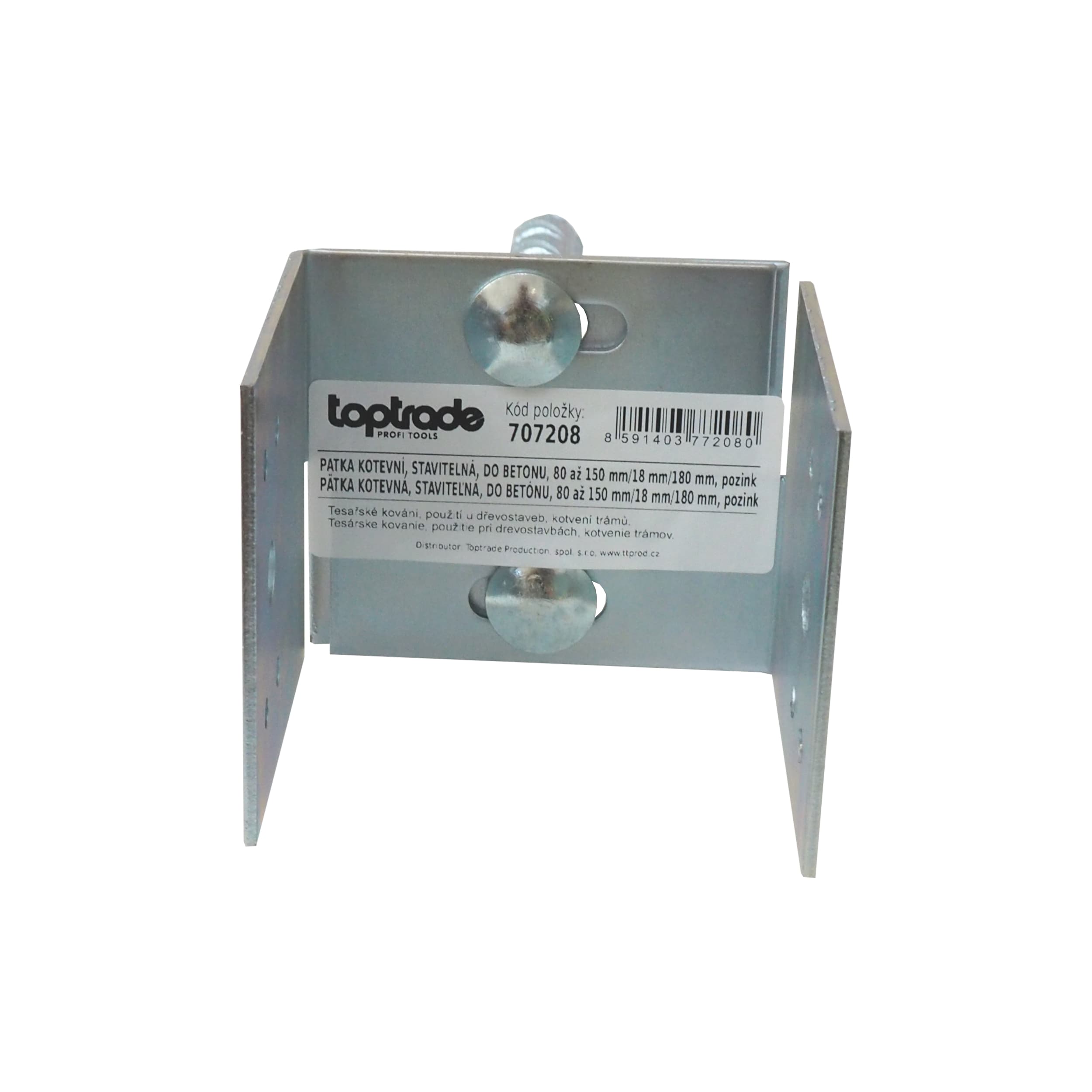 TOPTRADE kotevní U patka stavitelná do betonu 80–150 × 90 mm, pozink 3 mm - náhled 5