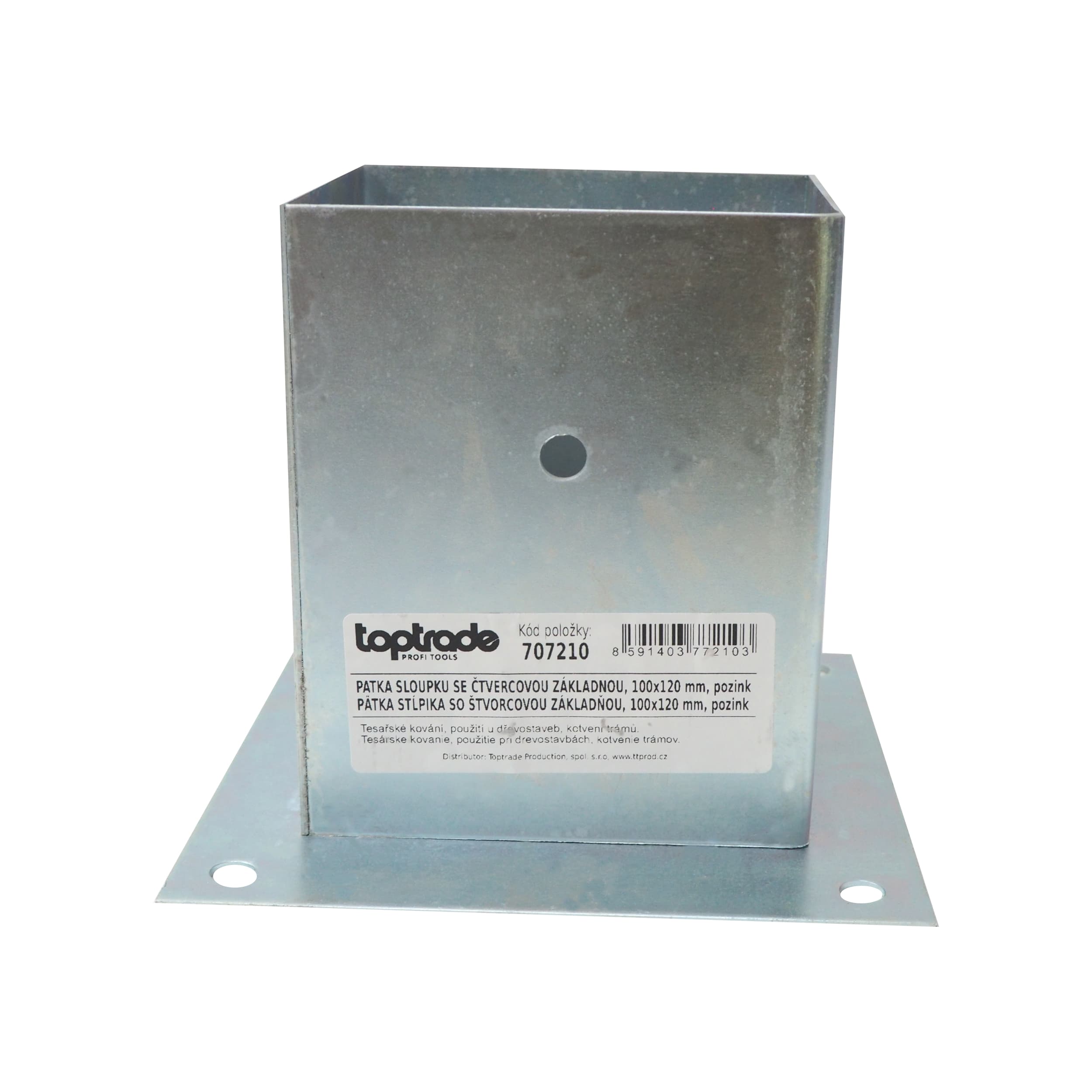 TOPTRADE patka sloupku 100×120 mm, výška 150 mm, pozink – čtvercová základna - náhled 4