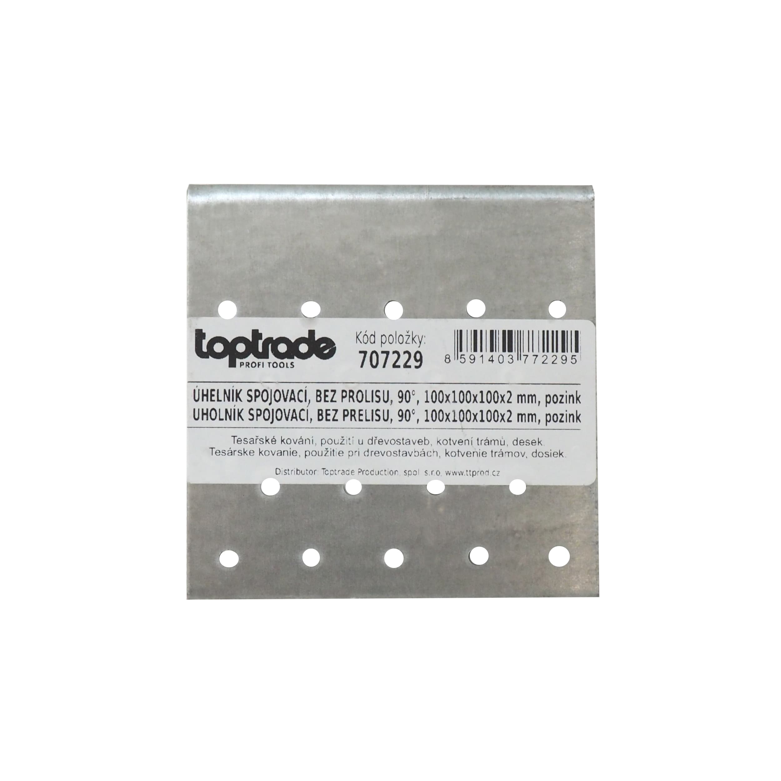 TOPTRADE spojovací úhelník 90° 100×100×100×2 mm, bez prolisu, pozink - náhled 2