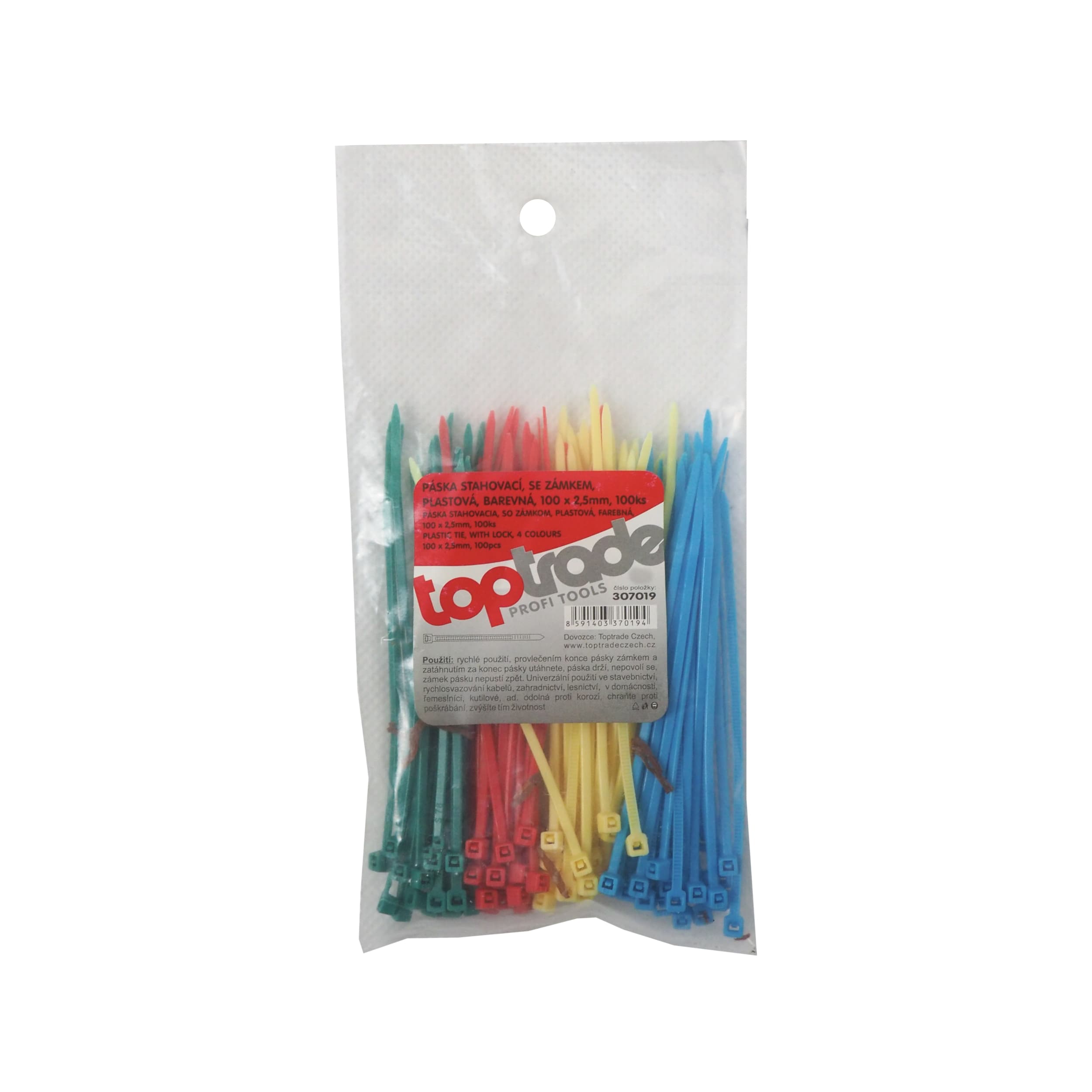TOPTRADE plastové stahovací pásky se zámkem, barevné, 100 ks, 100×2,5 mm - náhled 2