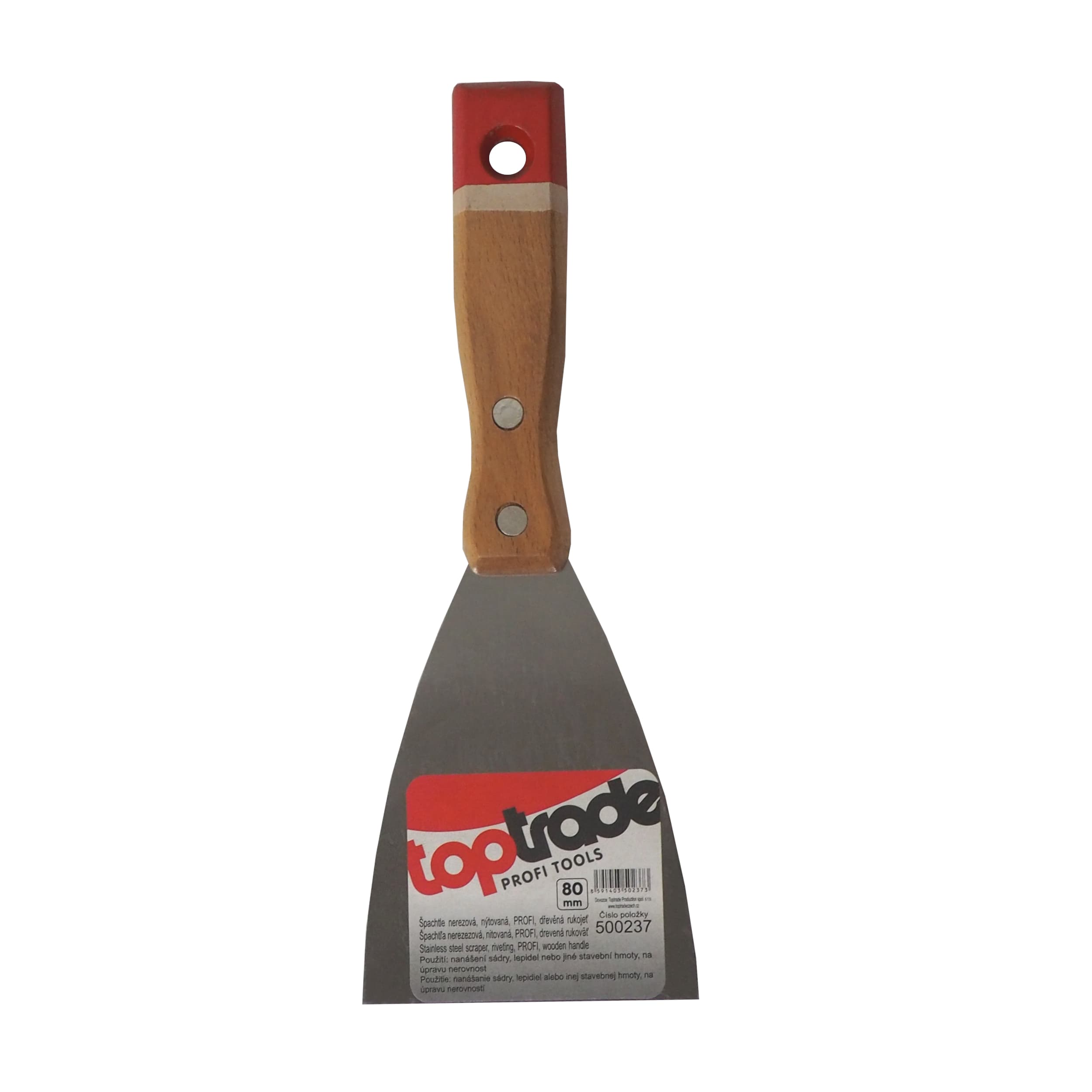 TOPTRADE špachtle nerezová 80 mm s dřevěnou nýtovanou rukojetí - náhled 2