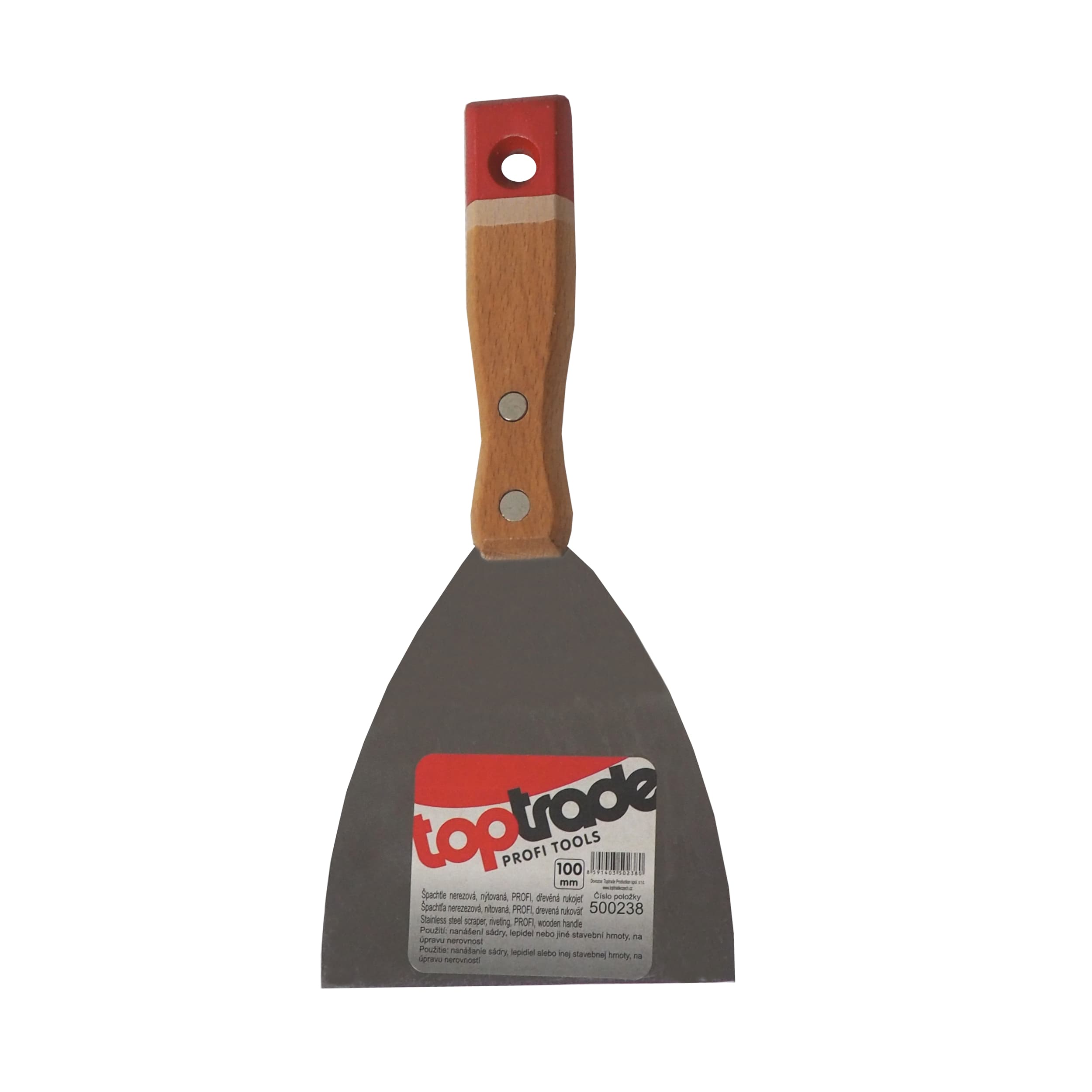 TOPTRADE nerezová špachtle 100 mm s dřevěnou rukojetí, profi - náhled 2