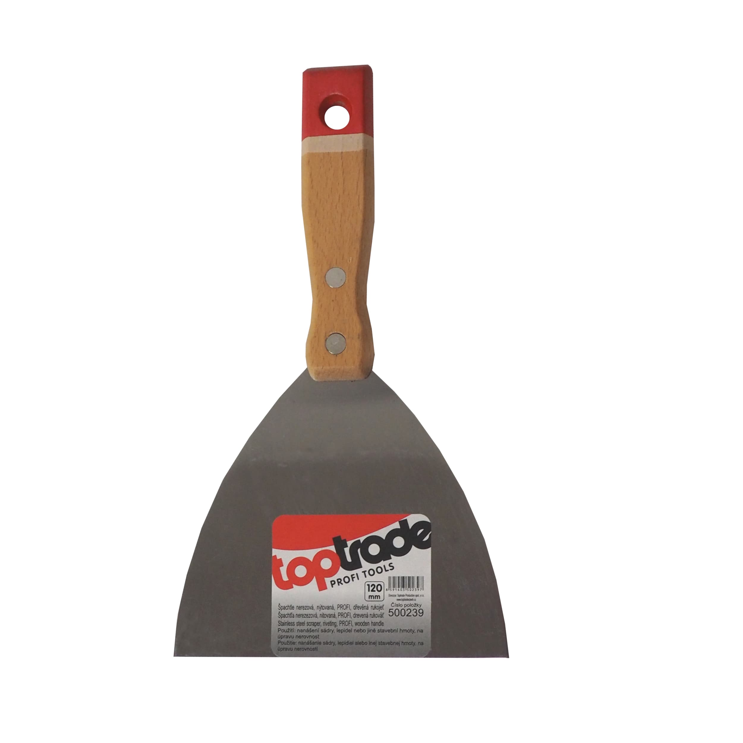 TOPTRADE špachtle nerezová 120 mm – dřevěná nýtovaná rukojeť - náhled 2